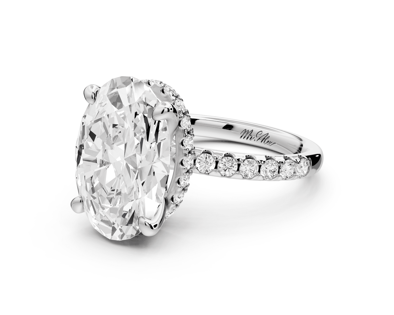 Arina - 5ct platinum oval Diamond with a wrap around halo and pavé Engagement ring - Mr. Alex Jewelry