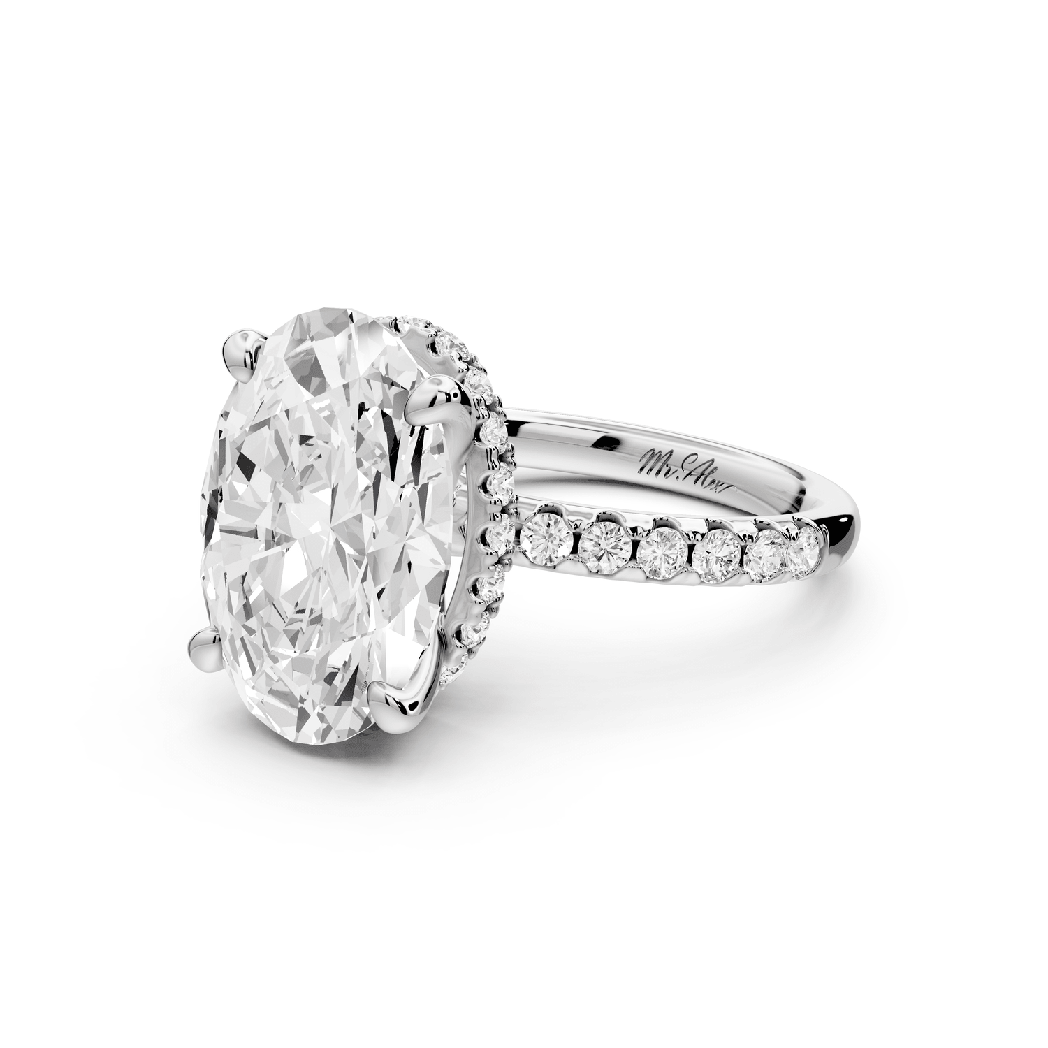 Arina - 5ct platinum oval Diamond with a wrap around halo and pavé Engagement ring - Mr. Alex Jewelry