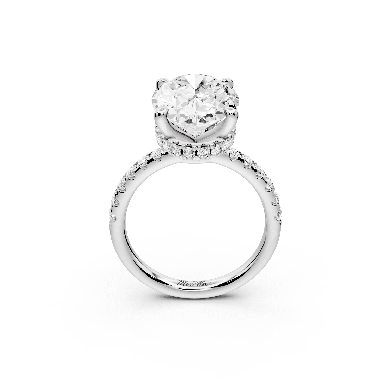 Arina - 5ct platinum oval Diamond with a wrap around halo and pavé Engagement ring - Mr. Alex Jewelry