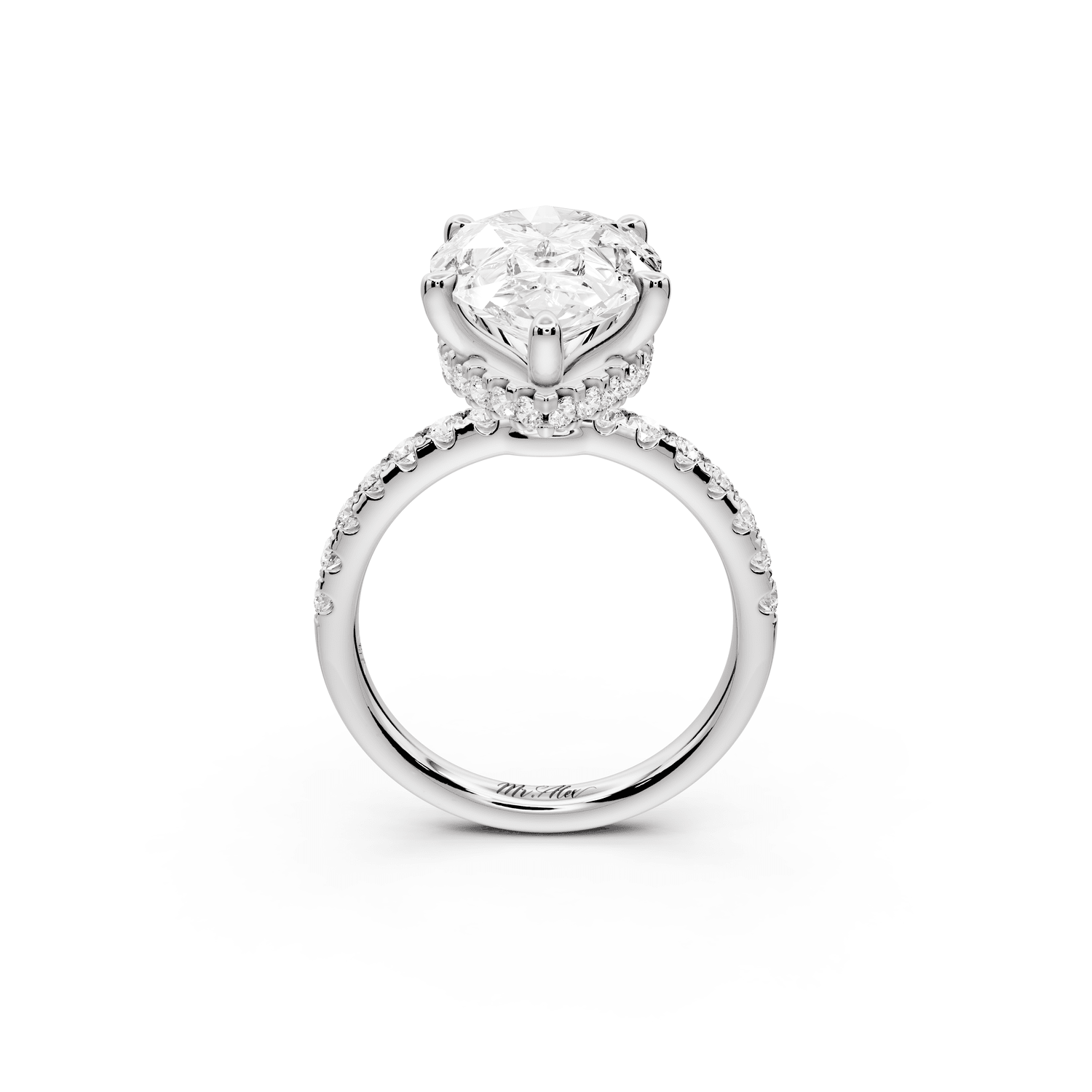 Arina - 5ct platinum pear Diamond with a wrap around halo and pavé Engagement ring - Mr. Alex Jewelry