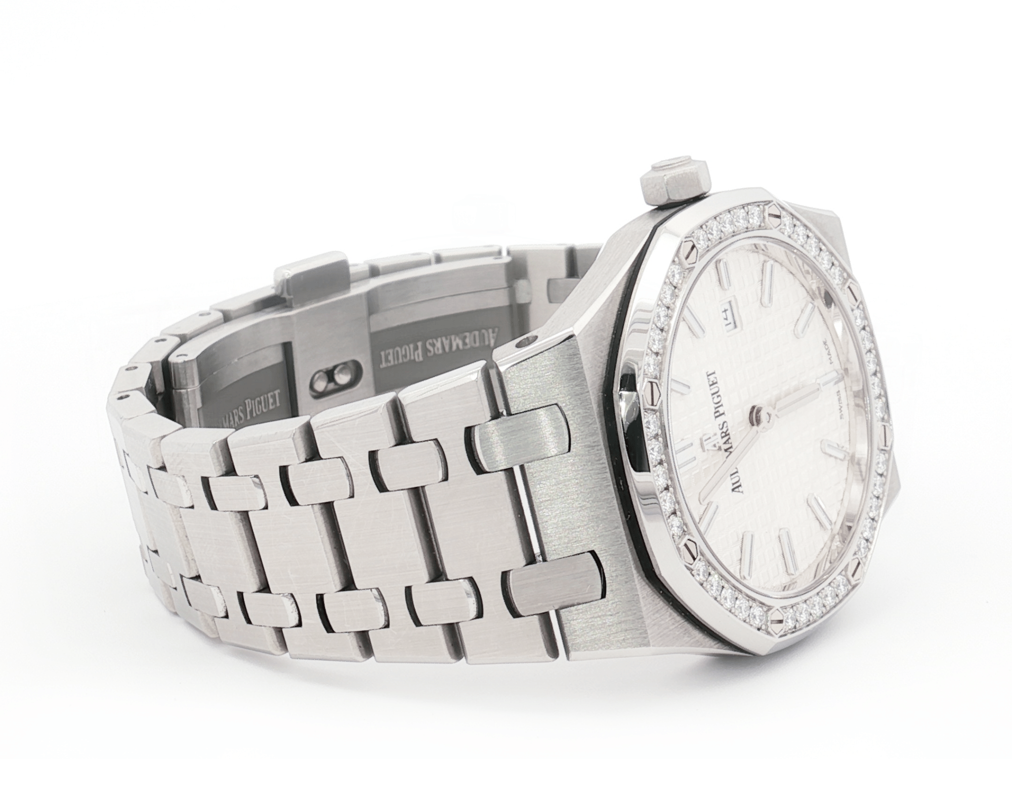 Audemars Piguet Royal Oak 34mm Stainless Steel White Dial Diamond Bezel Ref:77350ST - Mr. Alex Jewelry