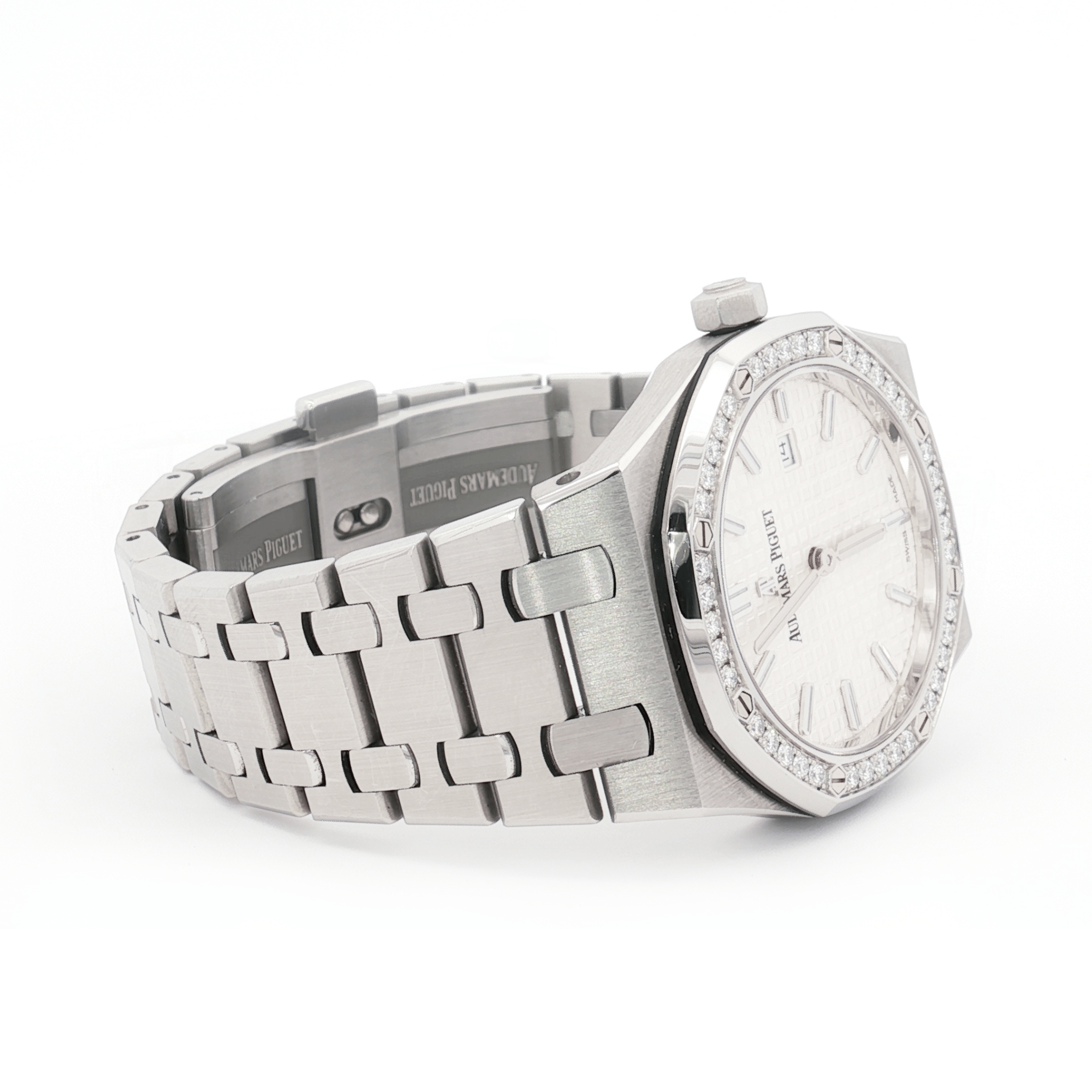 Audemars Piguet Royal Oak 34mm Stainless Steel White Dial Diamond Bezel Ref:77350ST - Mr. Alex Jewelry