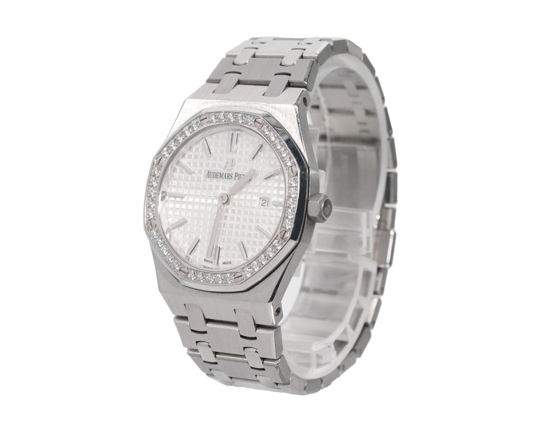 Audemars Piguet Royal Oak 34mm Stainless Steel White Dial Diamond Bezel Ref:77350ST - Mr. Alex Jewelry