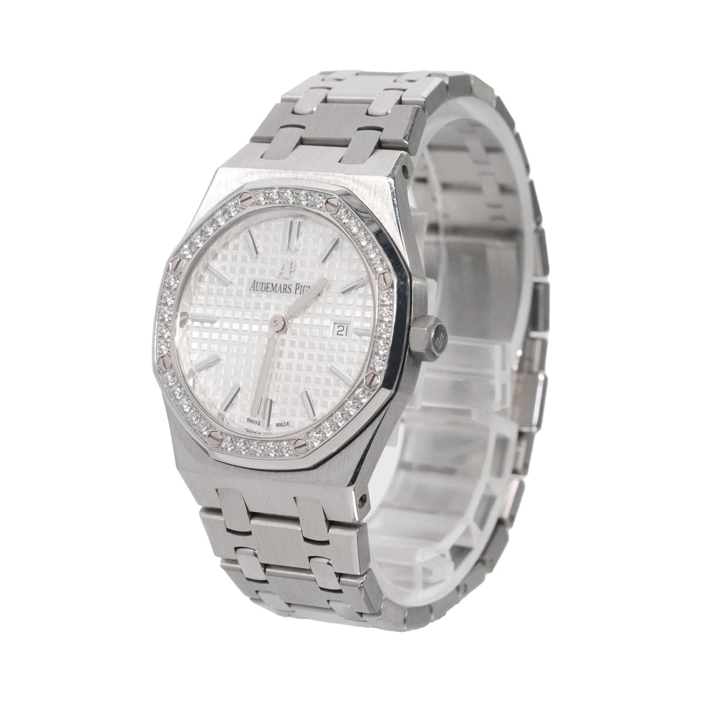 Audemars Piguet Royal Oak 34mm Stainless Steel White Dial Diamond Bezel Ref:77350ST - Mr. Alex Jewelry