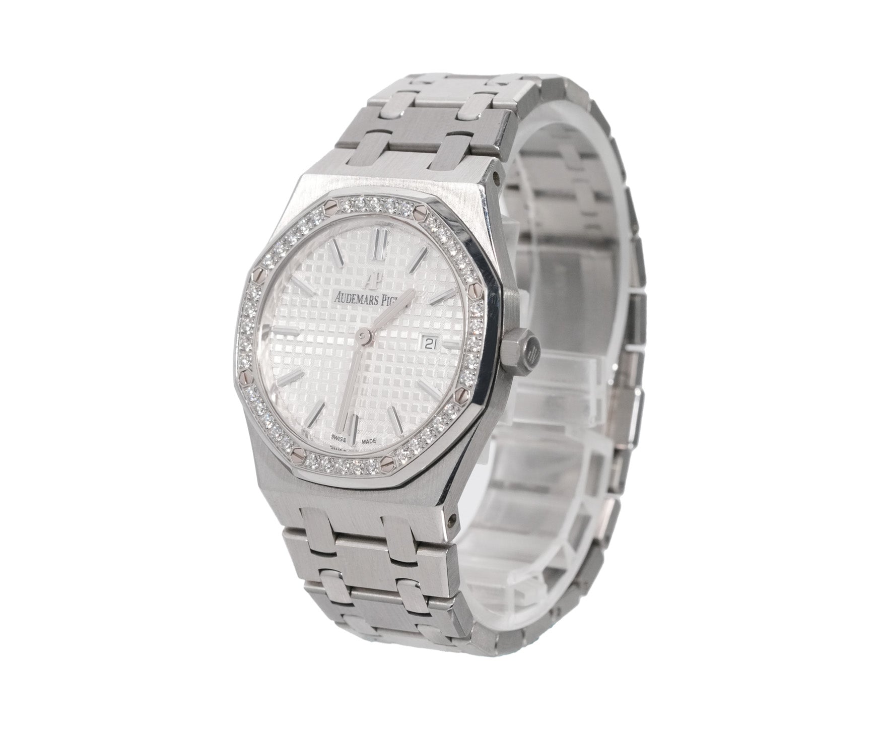 Audemars Piguet Royal Oak 34mm Stainless Steel White Dial Diamond Bezel Ref:77350ST - Mr. Alex Jewelry