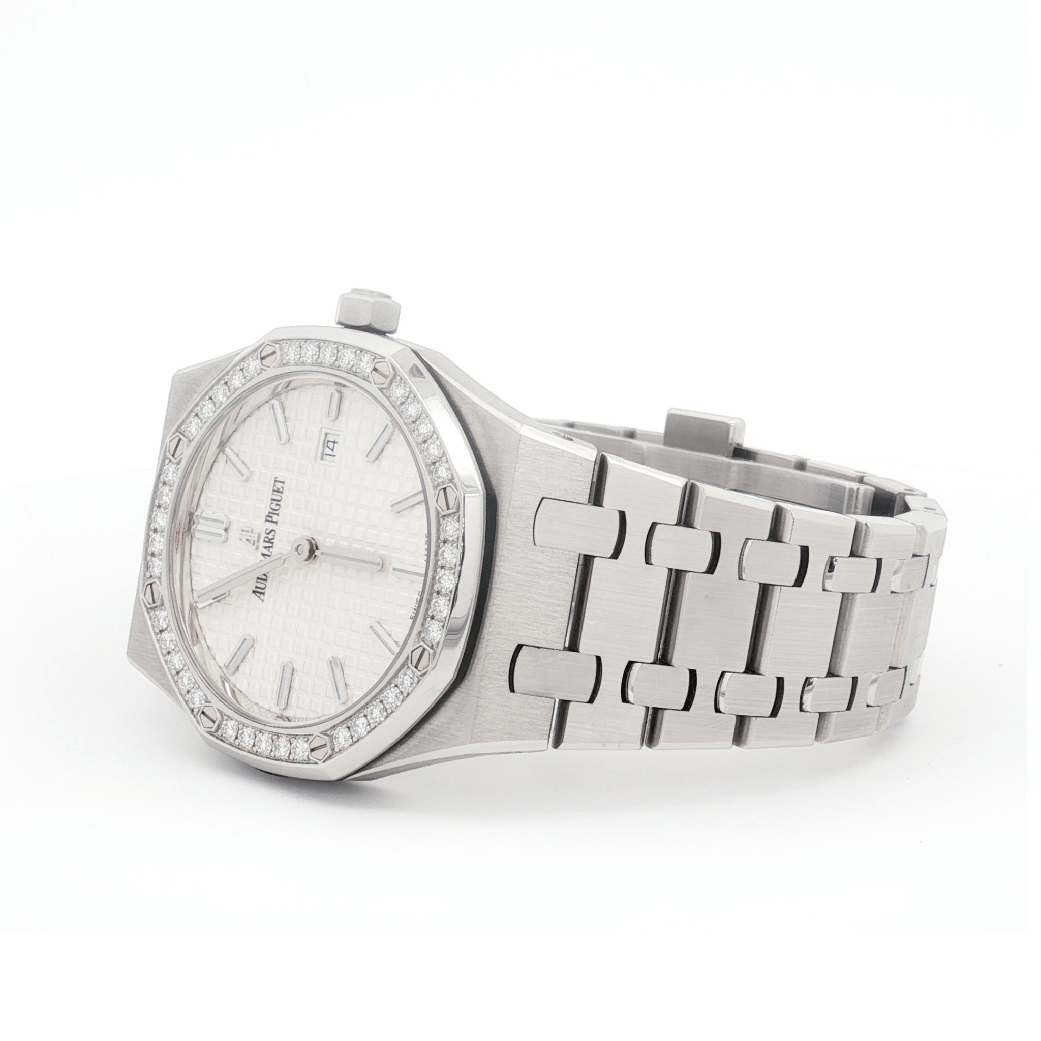 Audemars Piguet Royal Oak 34mm Stainless Steel White Dial Diamond Bezel Ref:77350ST - Mr. Alex Jewelry