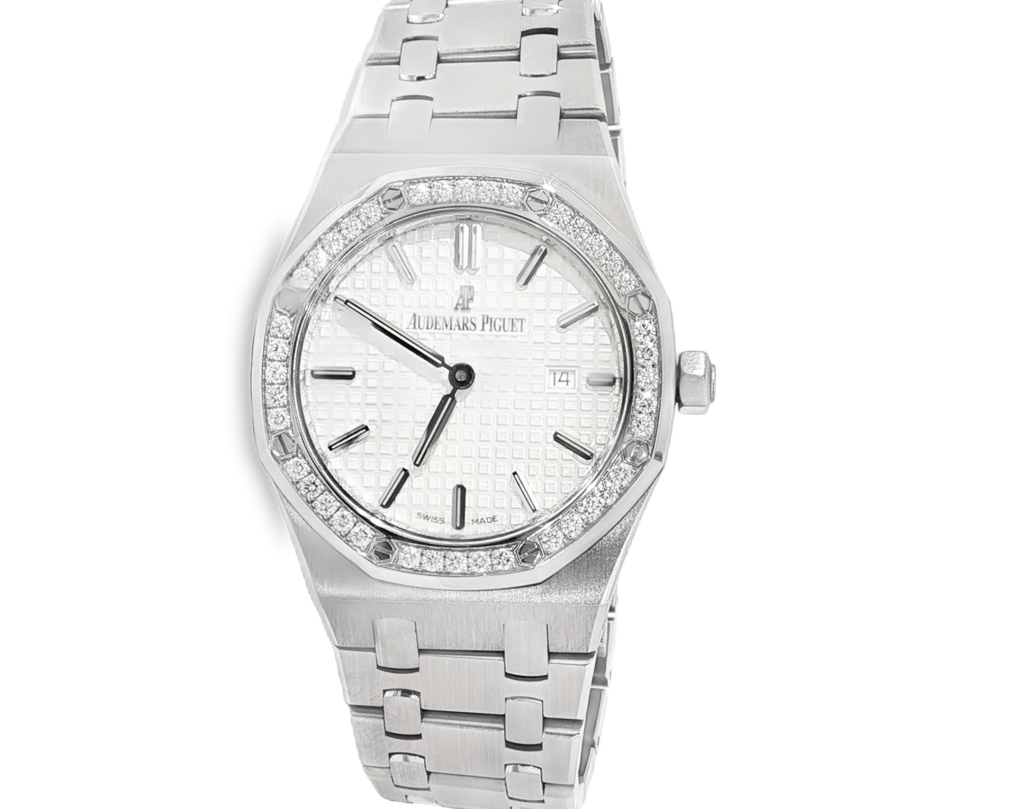 Audemars Piguet Royal Oak 34mm Stainless Steel White Dial Diamond Bezel Ref:77350ST - Mr. Alex Jewelry