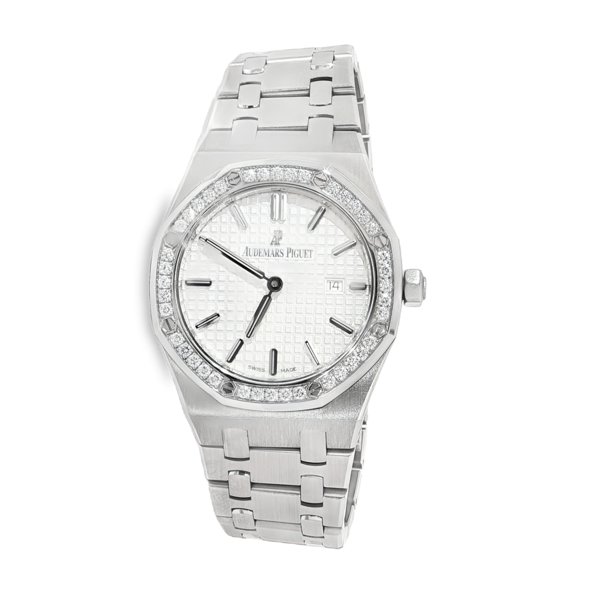 Audemars Piguet Royal Oak 34mm Stainless Steel White Dial Diamond Bezel Ref:77350ST - Mr. Alex Jewelry