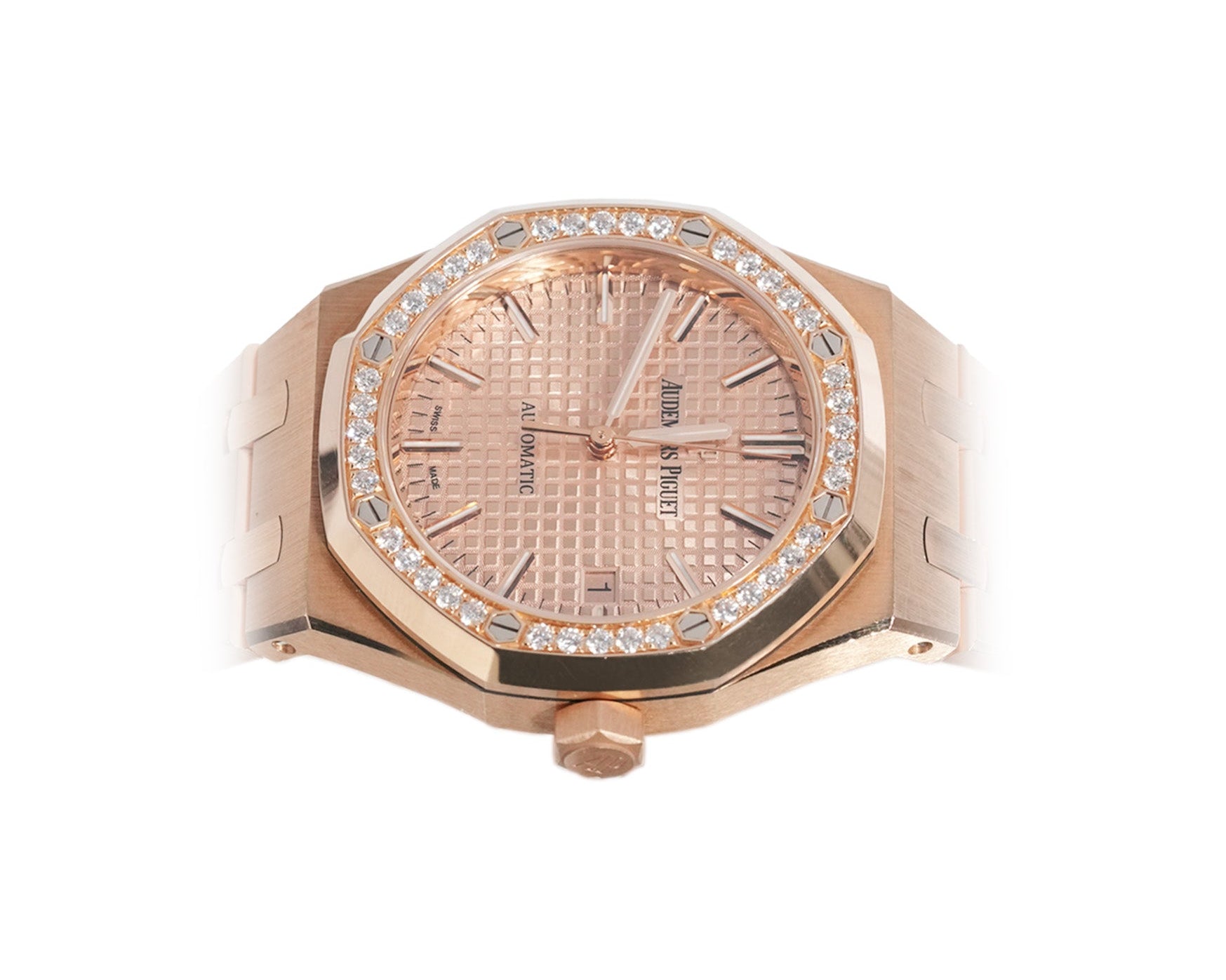 Audemars Piguet Royal Oak 37mm Rose Gold Pink Dial Diamond Bezel Ref:15451OR - Mr. Alex Jewelry
