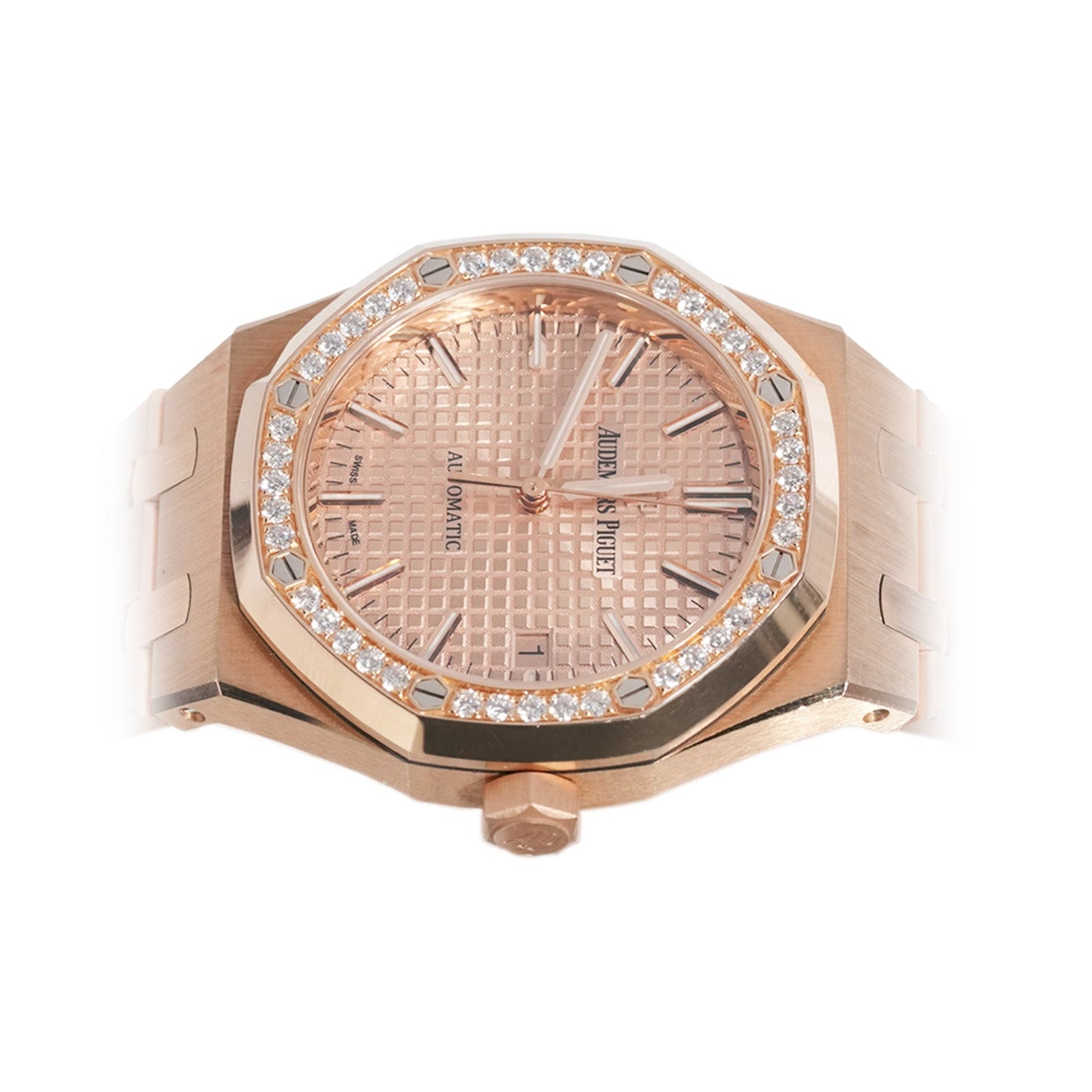 Audemars Piguet Royal Oak 37mm Rose Gold Pink Dial Diamond Bezel Ref:15451OR - Mr. Alex Jewelry