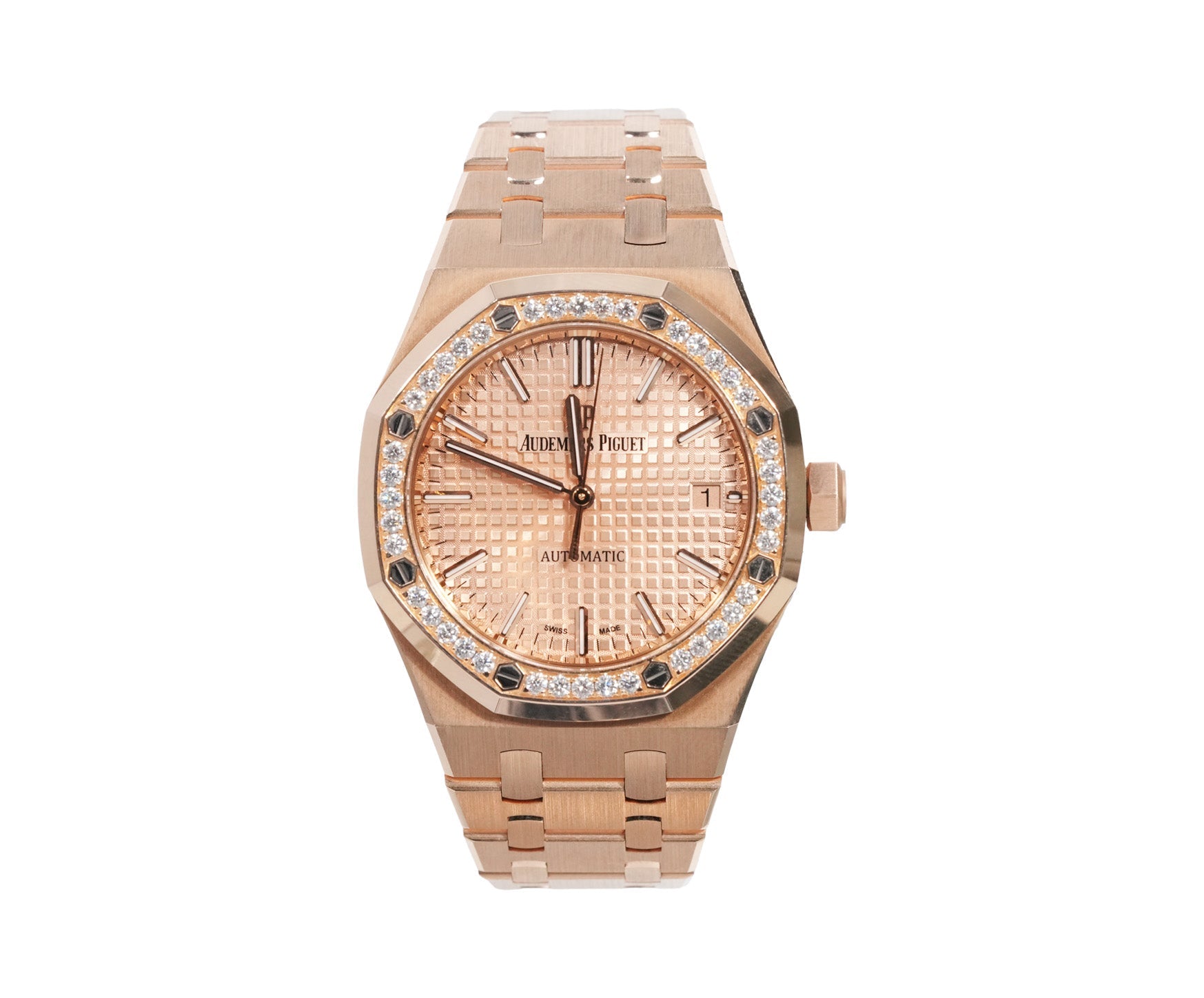 Audemars Piguet Royal Oak 37mm Rose Gold Pink Dial Diamond Bezel Ref ...