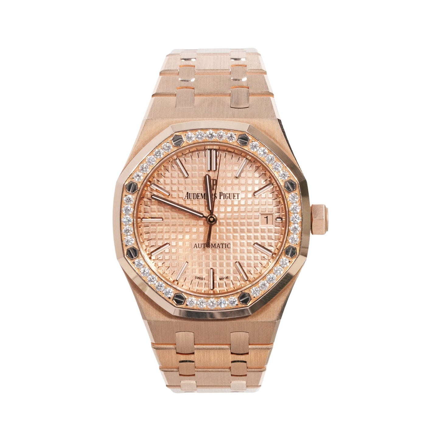 Audemars Piguet Royal Oak 37mm Rose Gold Pink Dial Diamond Bezel Ref:15451OR - Mr. Alex Jewelry