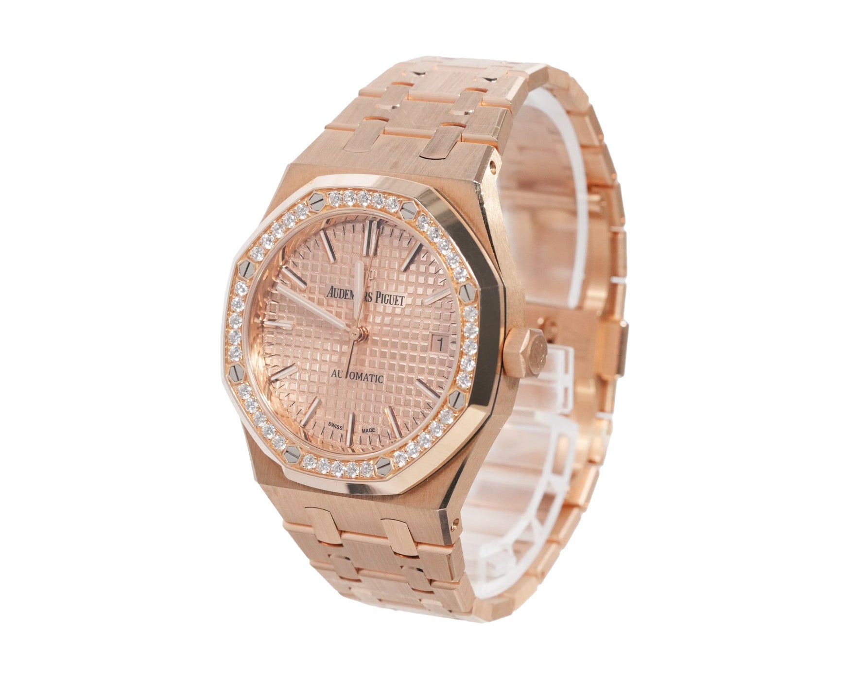 Audemars Piguet Royal Oak 37mm Rose Gold Pink Dial Diamond Bezel Ref:15451OR - Mr. Alex Jewelry