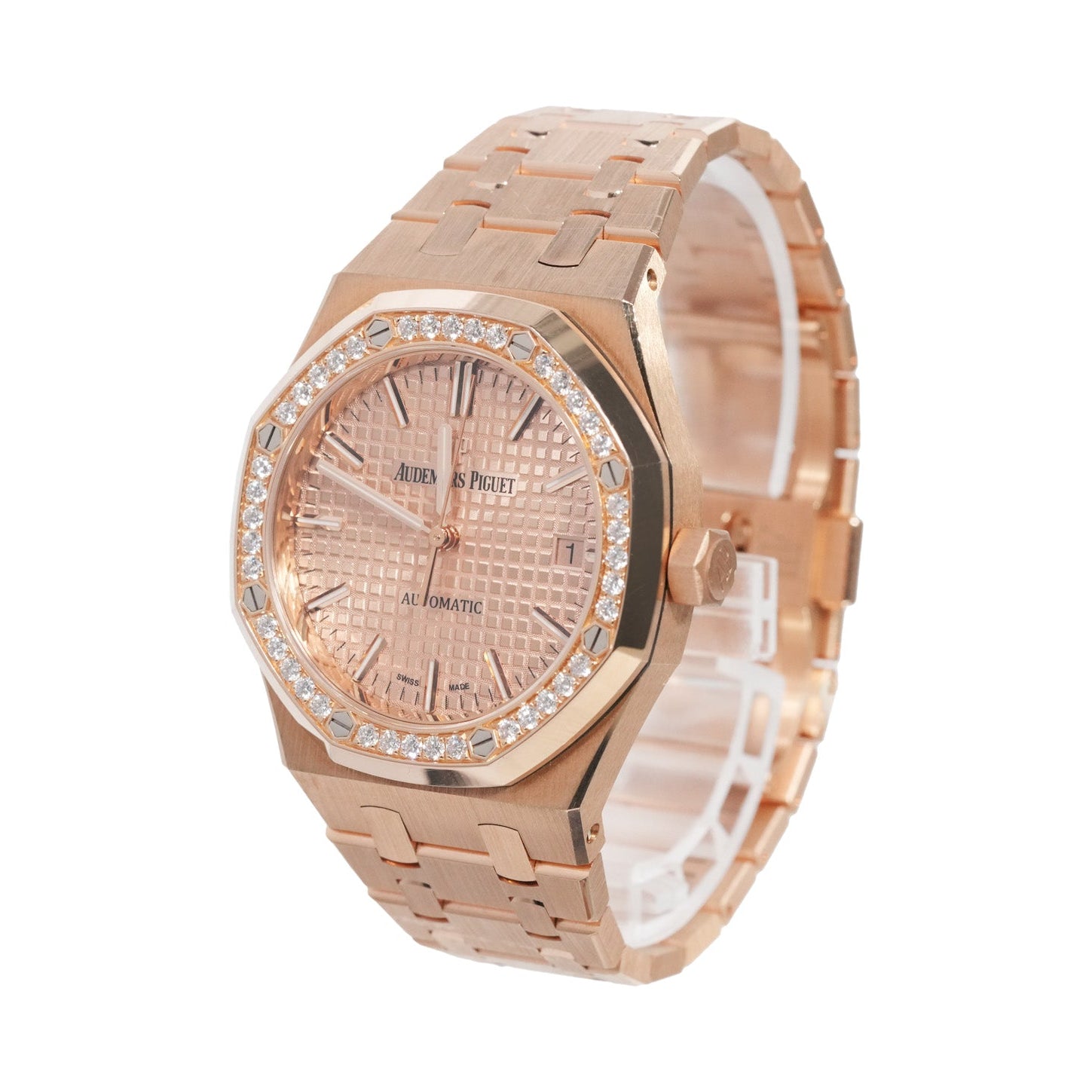 Audemars Piguet Royal Oak 37mm Rose Gold Pink Dial Diamond Bezel Ref:15451OR - Mr. Alex Jewelry