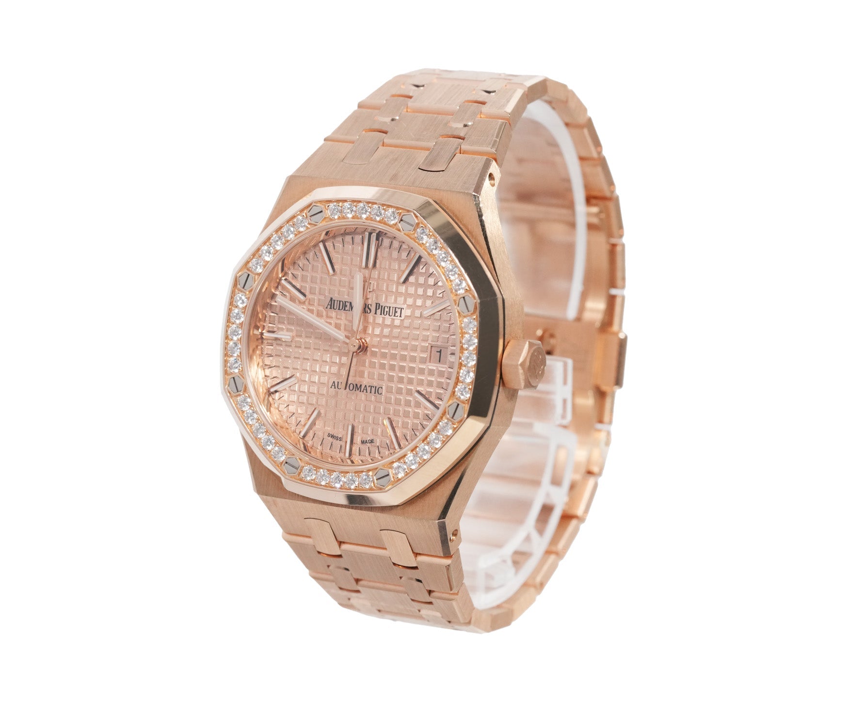 Audemars Piguet Royal Oak 37mm Rose Gold Pink Dial Diamond Bezel Ref:15451OR - Mr. Alex Jewelry