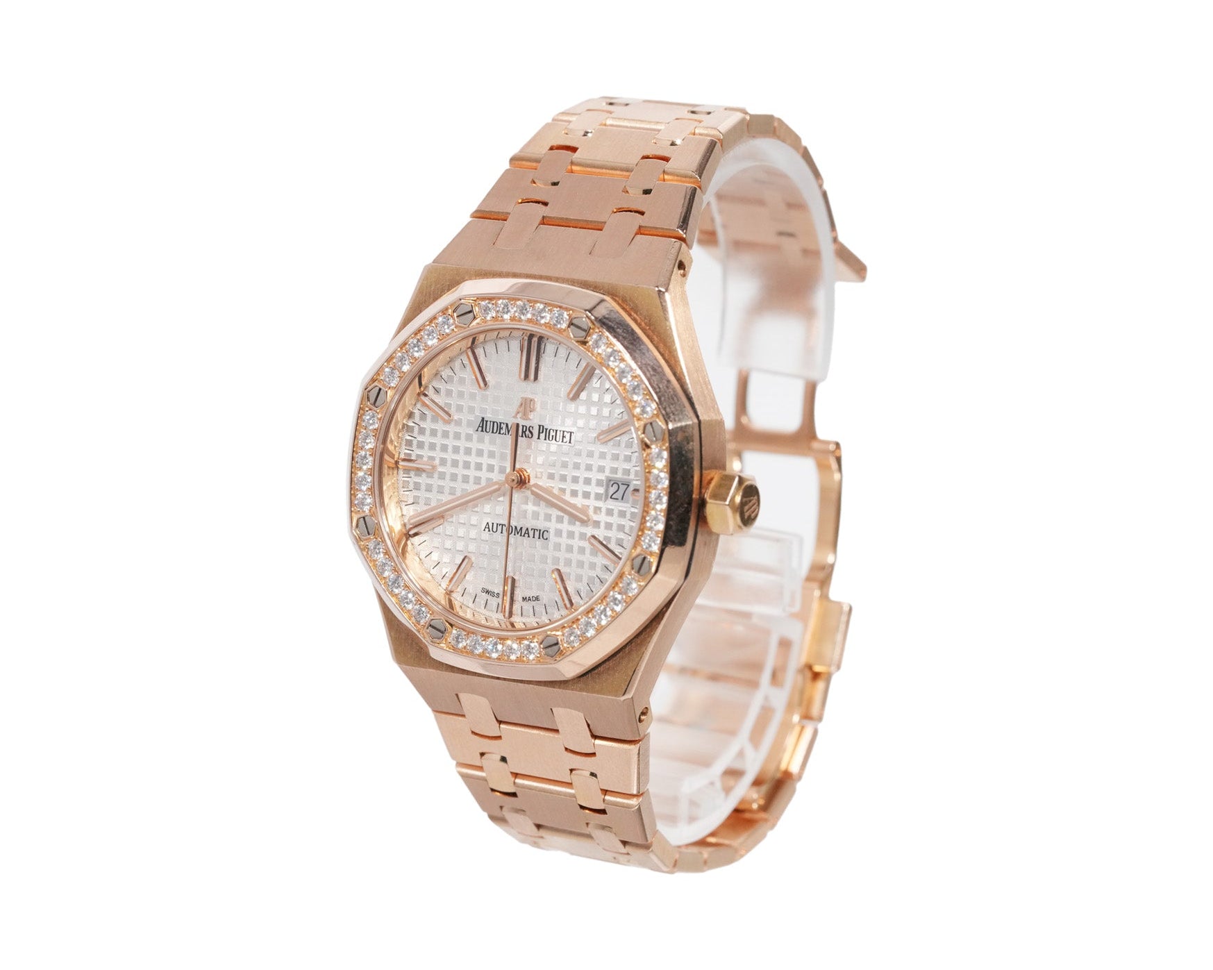 Audemars Piguet Royal Oak 37mm Rose Gold White Dial Diamond Bezel Ref:15451OR - Mr. Alex Jewelry