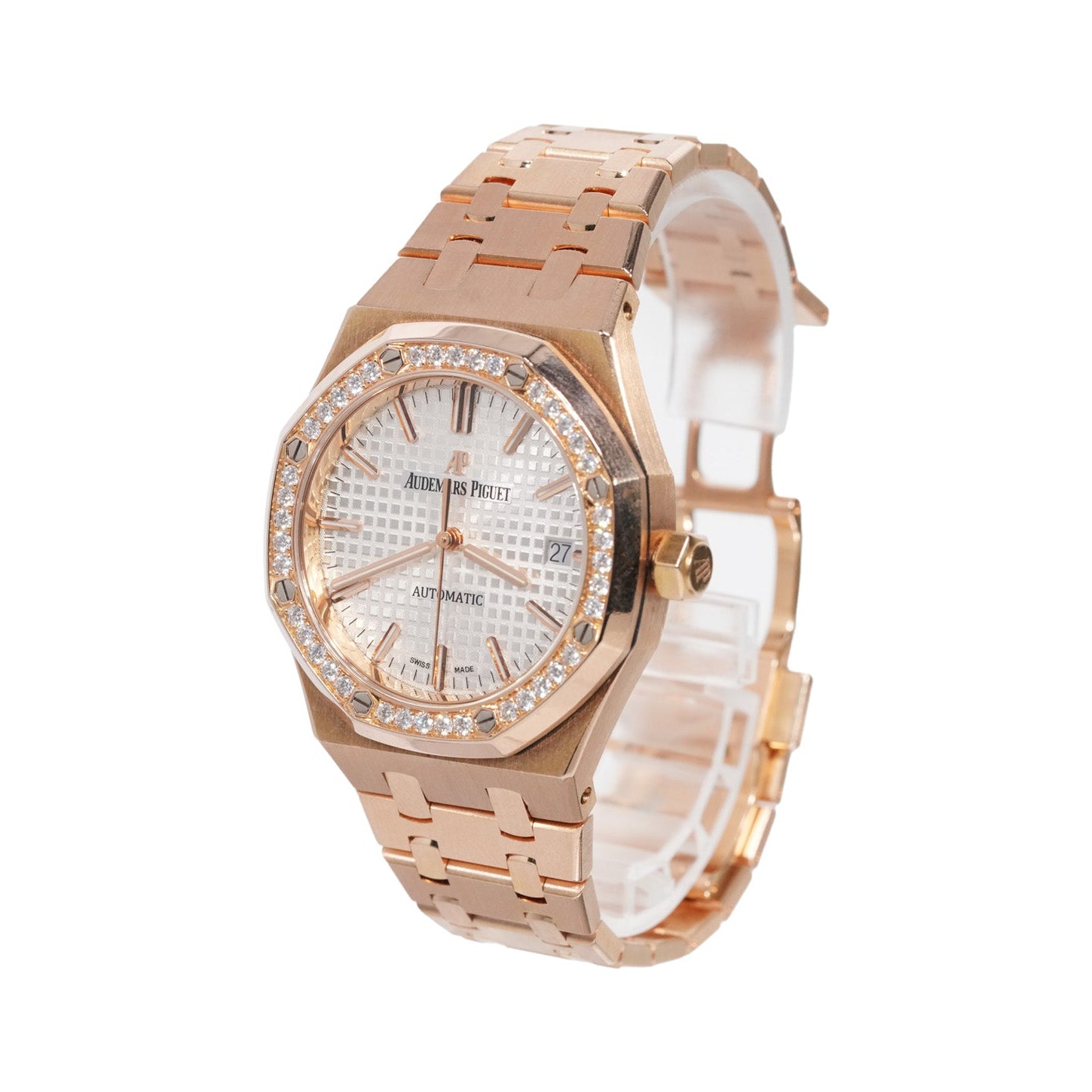 Audemars Piguet Royal Oak 37mm Rose Gold White Dial Diamond Bezel Ref:15451OR - Mr. Alex Jewelry