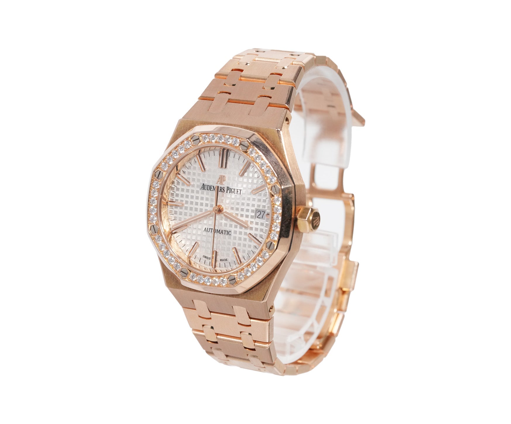 Audemars Piguet Royal Oak 37mm Rose Gold White Dial Diamond Bezel Ref:15451OR - Mr. Alex Jewelry