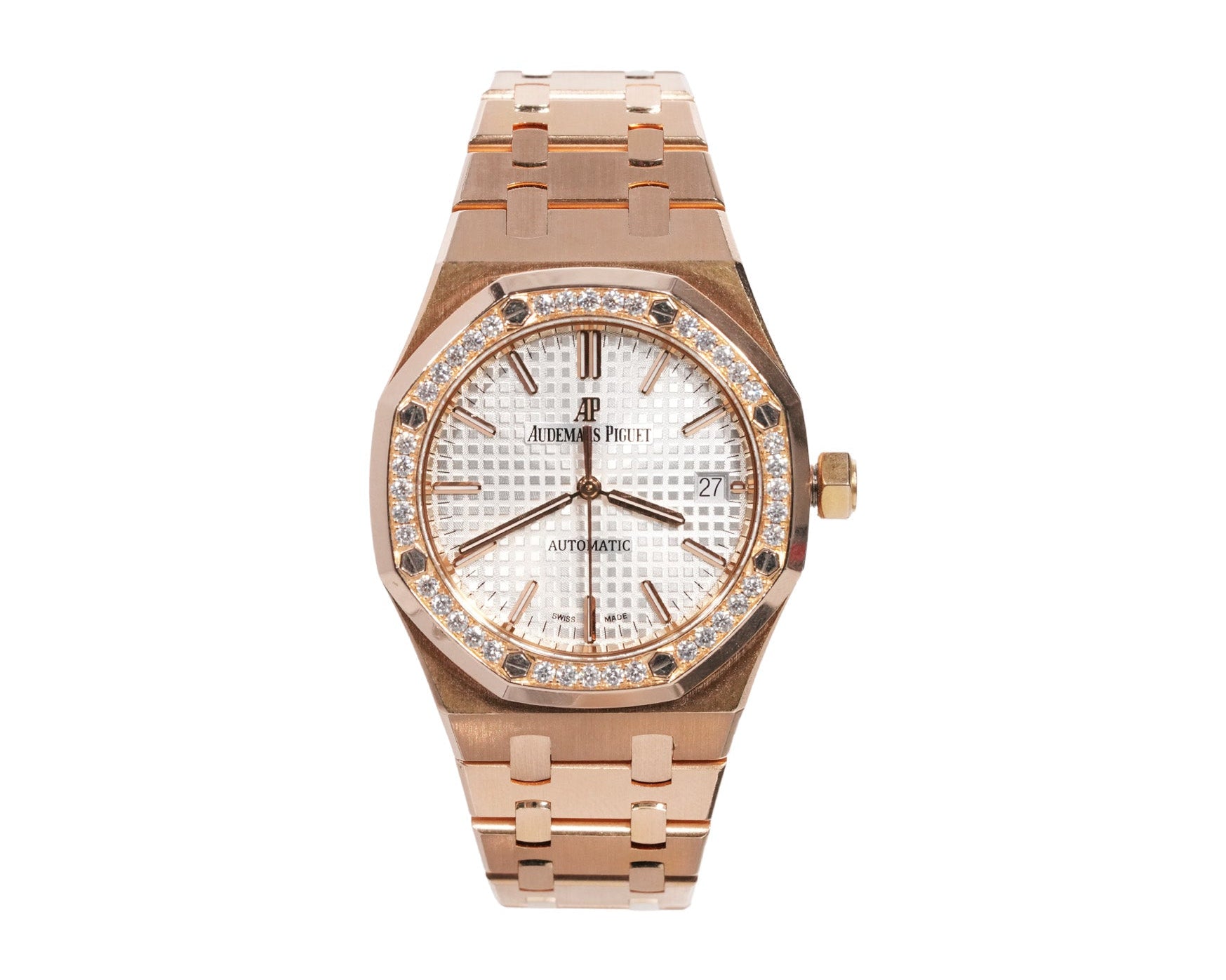 Audemars Piguet Royal Oak 37mm Rose Gold White Dial Diamond Bezel Ref:15451OR - Mr. Alex Jewelry
