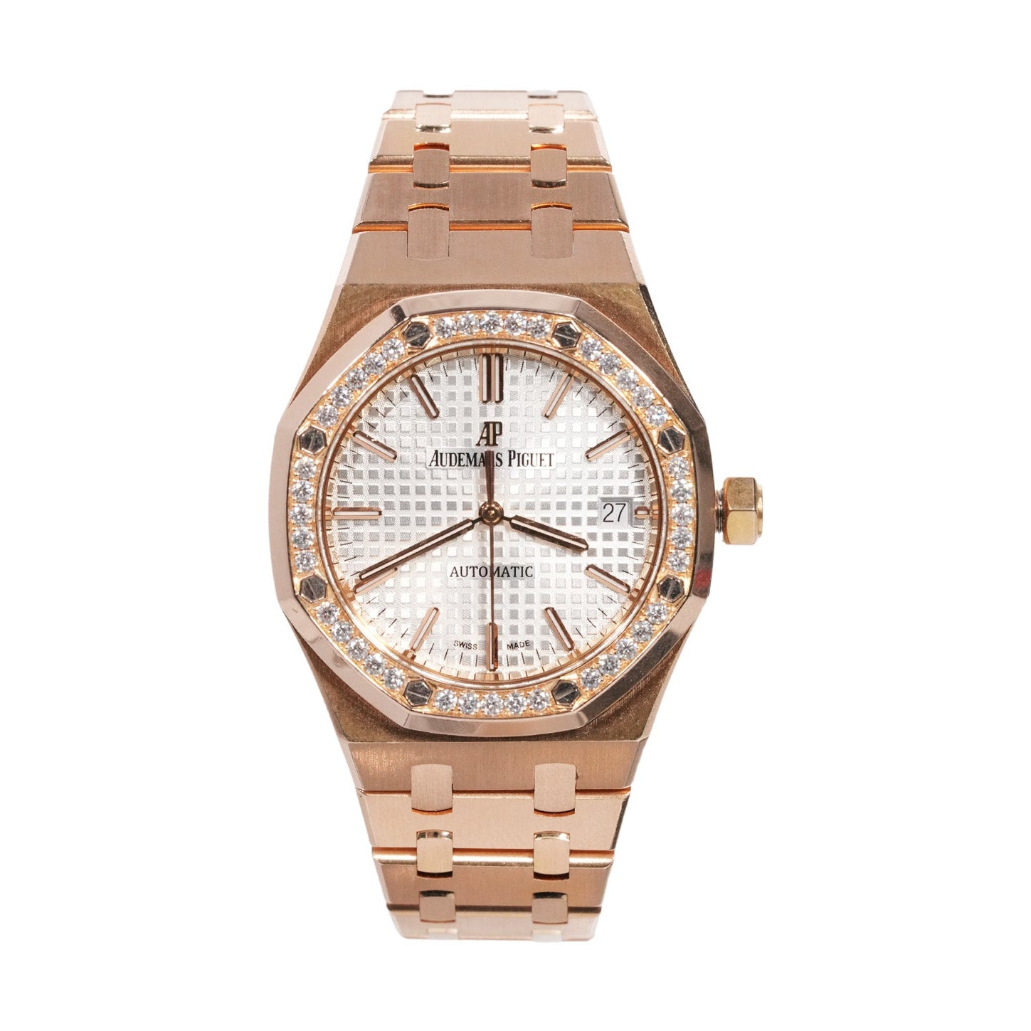 Audemars Piguet Royal Oak 37mm Rose Gold White Dial Diamond Bezel Ref:15451OR - Mr. Alex Jewelry