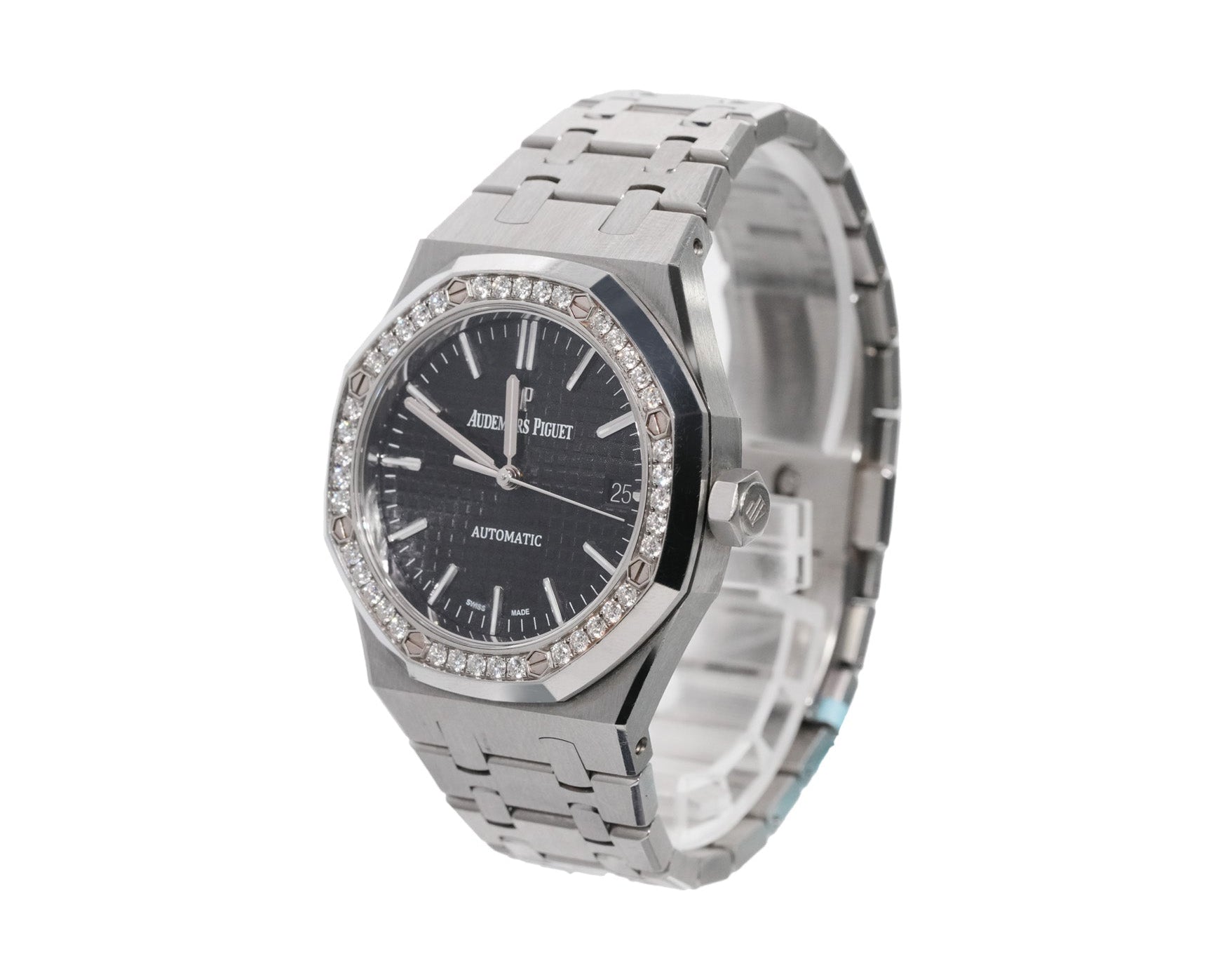 Audemars Piguet Royal Oak 37mm Stainless Steel Black Dial Diamond Bezel Ref:15451ST - Mr. Alex Jewelry