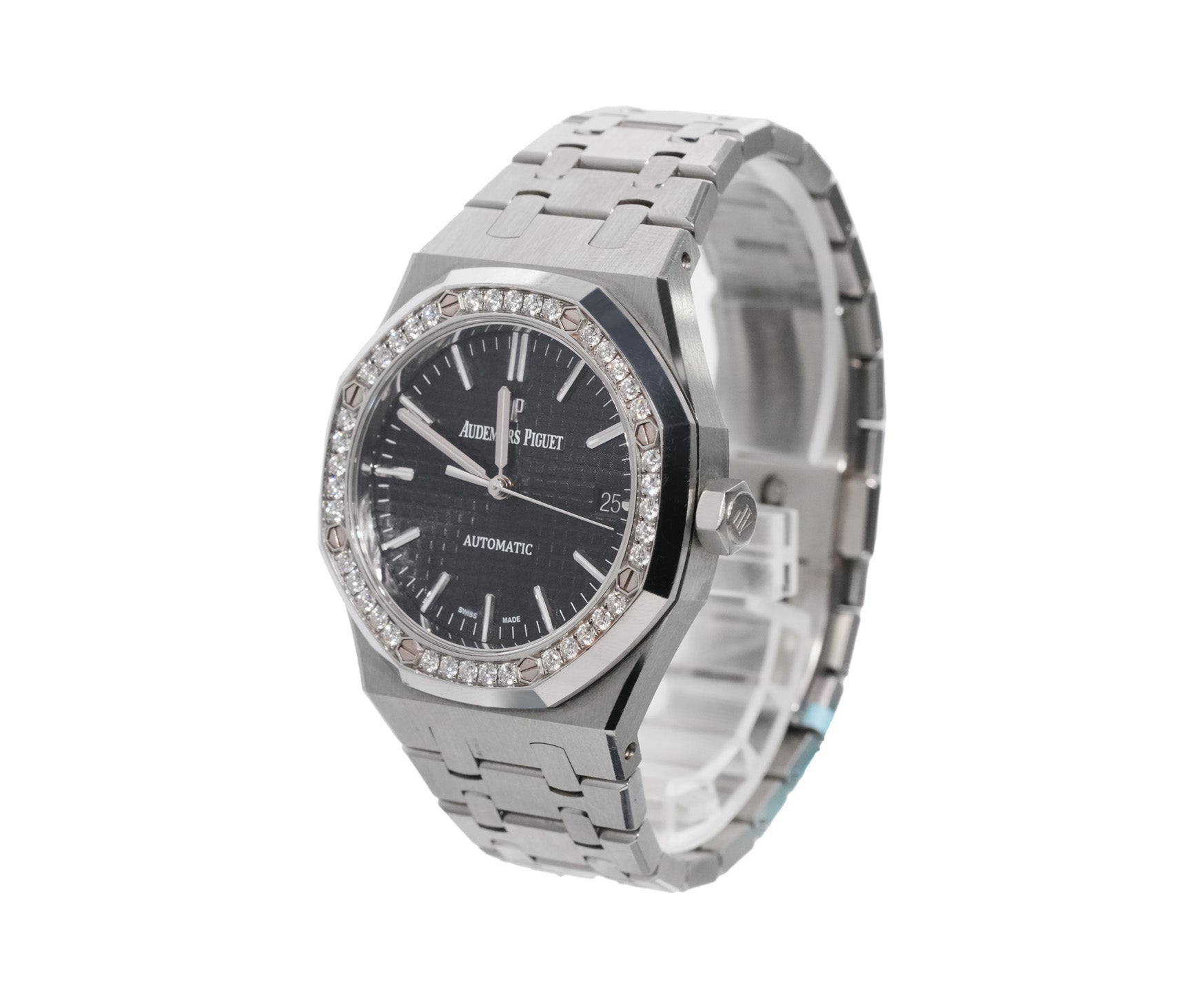 Audemars Piguet Royal Oak 37mm Stainless Steel Black Dial Diamond Bezel Ref:15451ST - Mr. Alex Jewelry