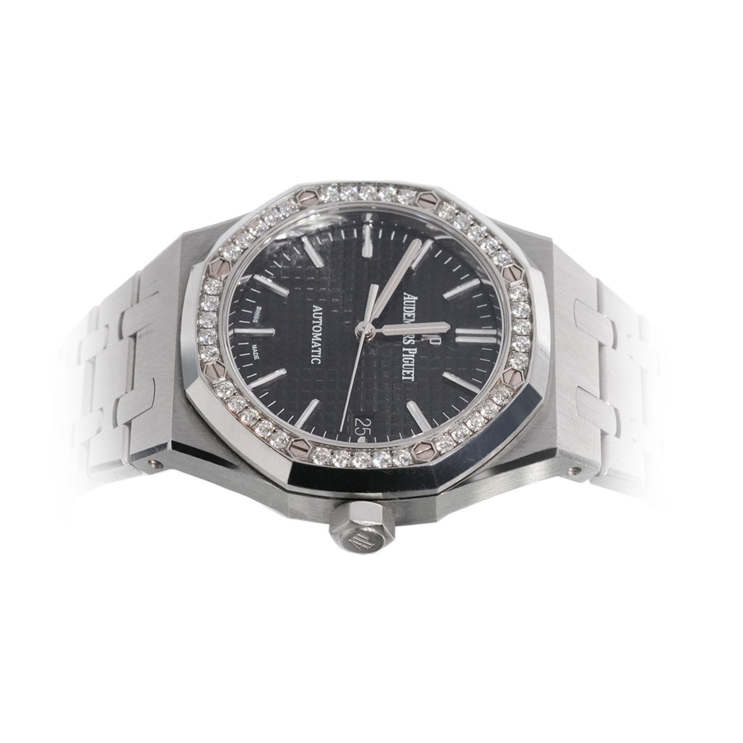 Audemars Piguet Royal Oak 37mm Stainless Steel Black Dial Diamond Bezel Ref:15451ST - Mr. Alex Jewelry