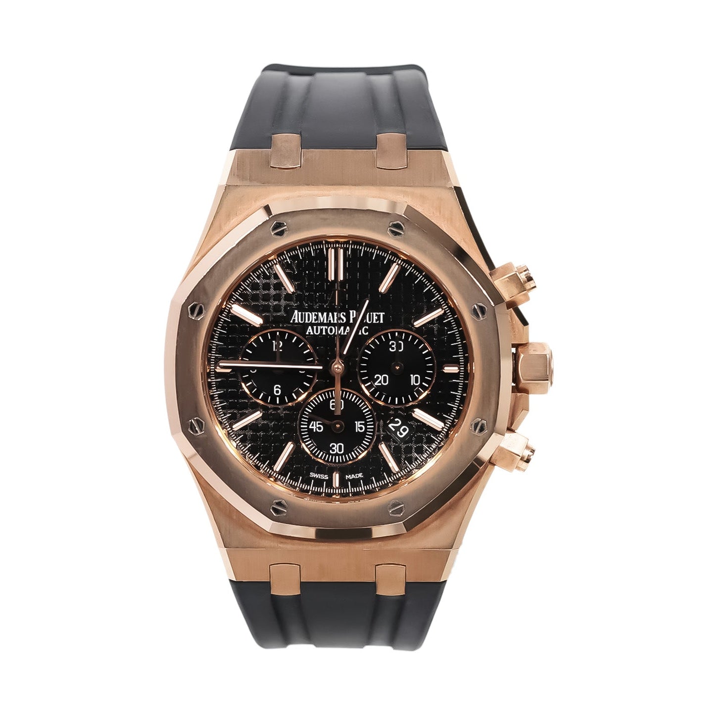 Audemars Piguet Royal Oak Chronograph 41mm Rose Gold Black Dial Rubber Strap Ref:26320OR - Mr. Alex Jewelry
