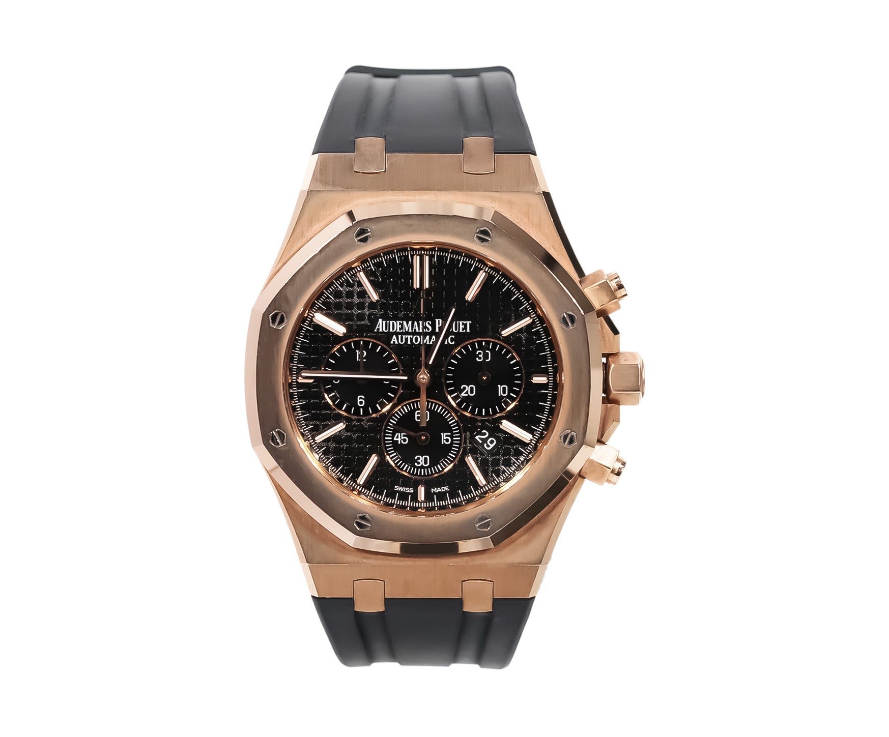 Audemars Piguet Royal Oak Chronograph 41mm Rose Gold Black Dial Rubber Strap Ref:26320OR - Mr. Alex Jewelry