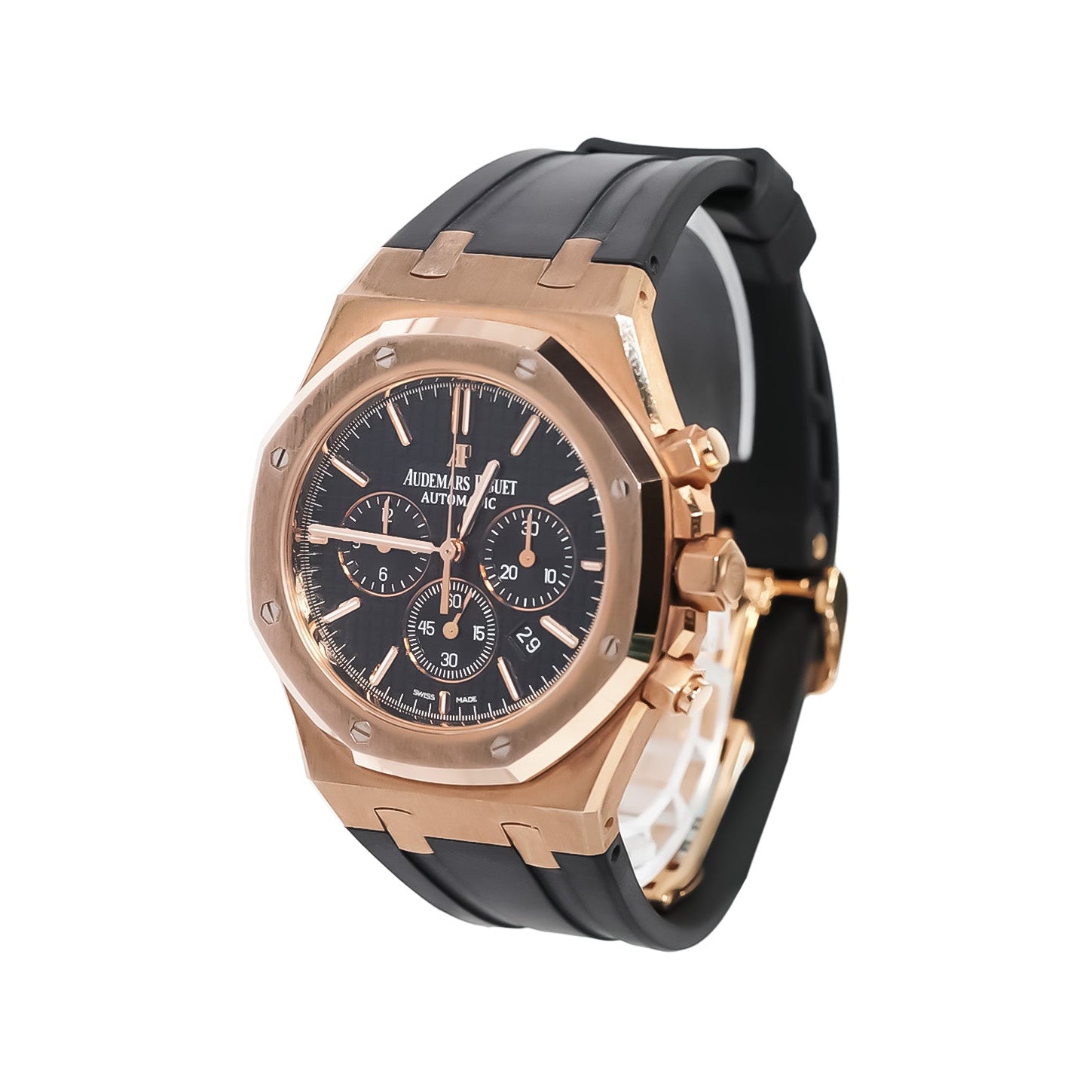 Audemars Piguet Royal Oak Chronograph 41mm Rose Gold Black Dial Rubber Strap Ref:26320OR - Mr. Alex Jewelry