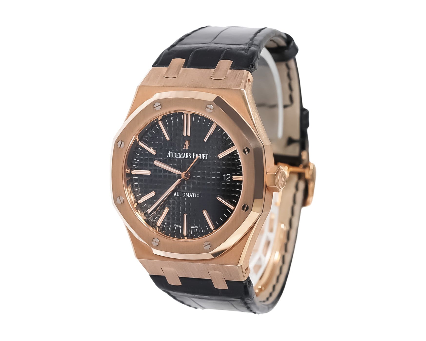 Audemars Piguet Royal Oak Selfwinding 41mm Rose Gold Black Dial Leather Strap Ref:15400OR - Mr. Alex Jewelry