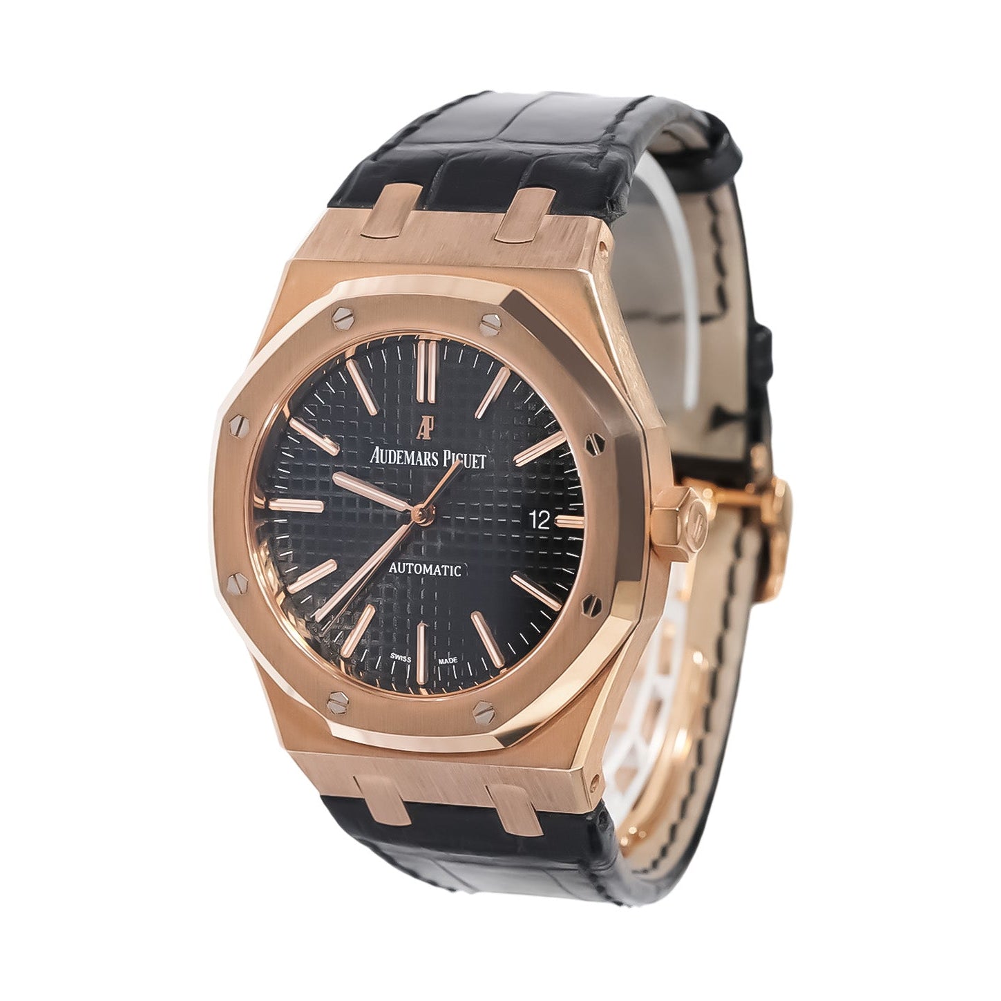 Audemars Piguet Royal Oak Selfwinding 41mm Rose Gold Black Dial Leather Strap Ref:15400OR - Mr. Alex Jewelry