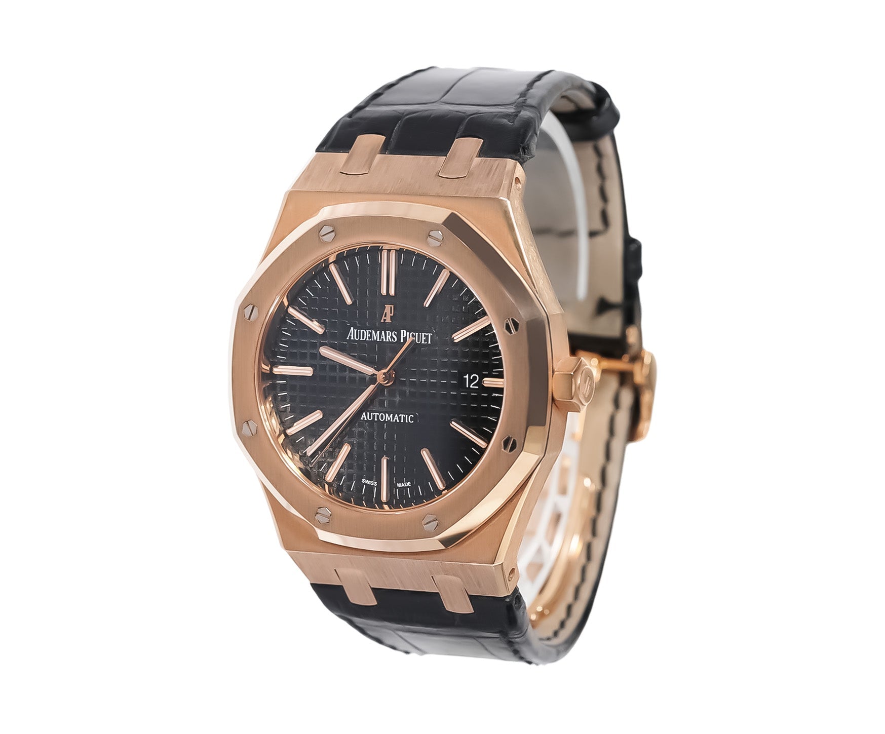 Audemars Piguet Royal Oak Selfwinding 41mm Rose Gold Black Dial Leather Strap Ref:15400OR - Mr. Alex Jewelry