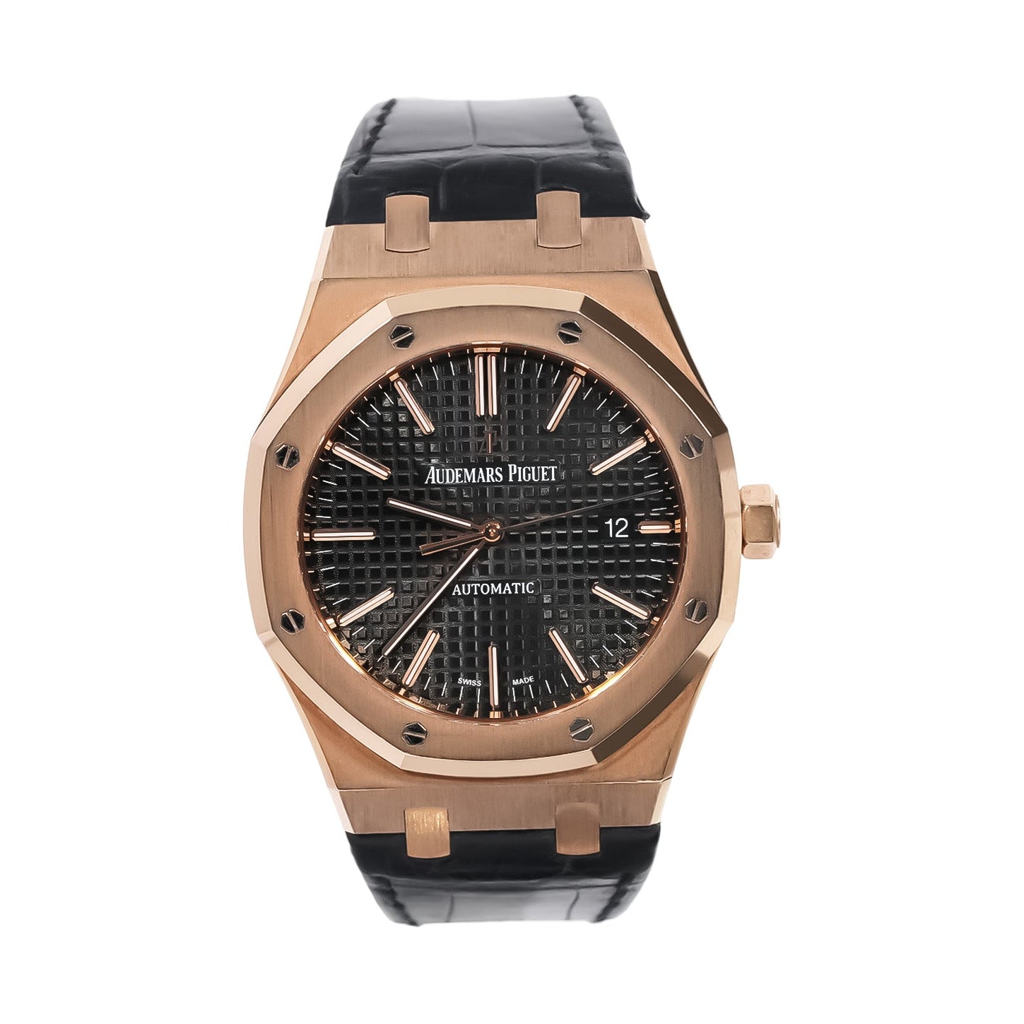 Audemars Piguet Royal Oak Selfwinding 41mm Rose Gold Black Dial Leather Strap Ref:15400OR - Mr. Alex Jewelry