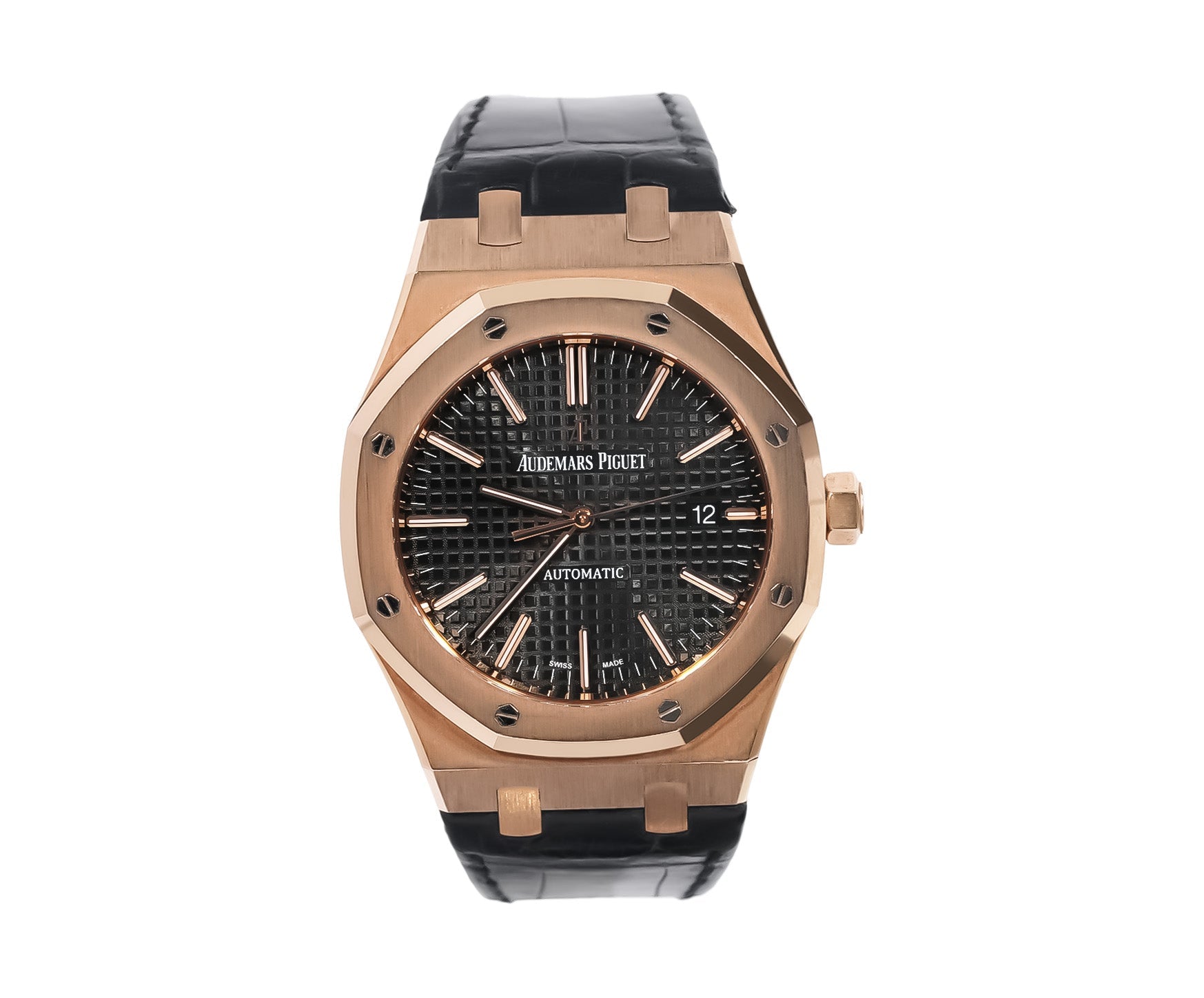 Audemars Piguet Royal Oak Selfwinding 41mm Rose Gold Black Dial Leather Strap Ref:15400OR - Mr. Alex Jewelry