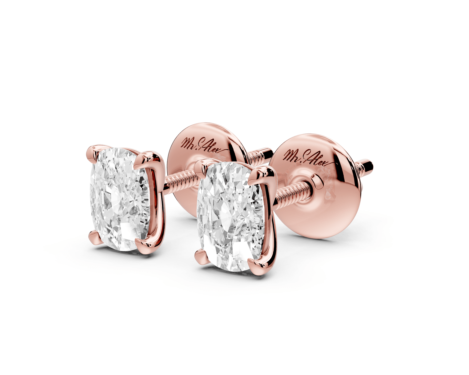 Aura - 1ct 14k rose gold Elgcushion - Cut Diamond Stud Earrings - Mr. Alex Jewelry