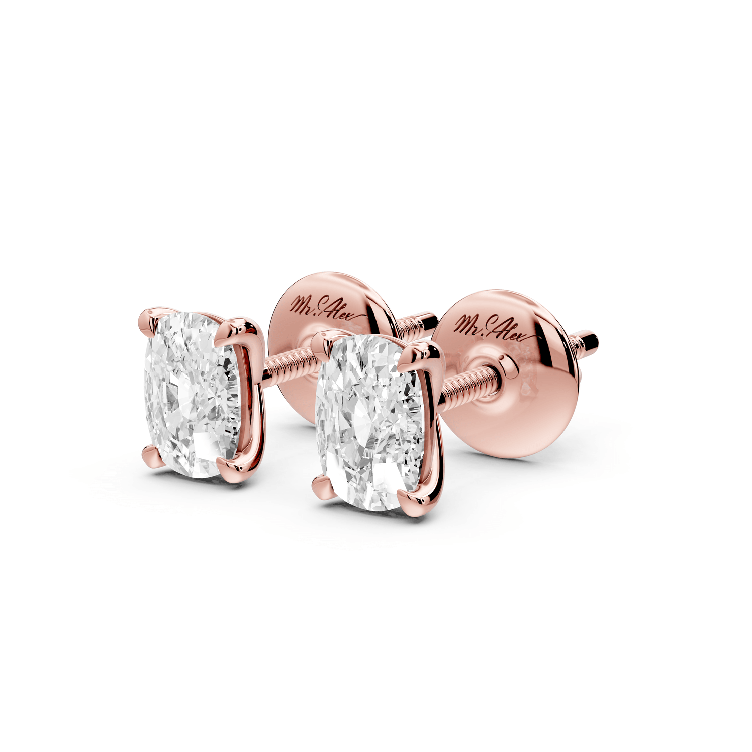 Aura - 1ct 14k rose gold Elgcushion - Cut Diamond Stud Earrings - Mr. Alex Jewelry