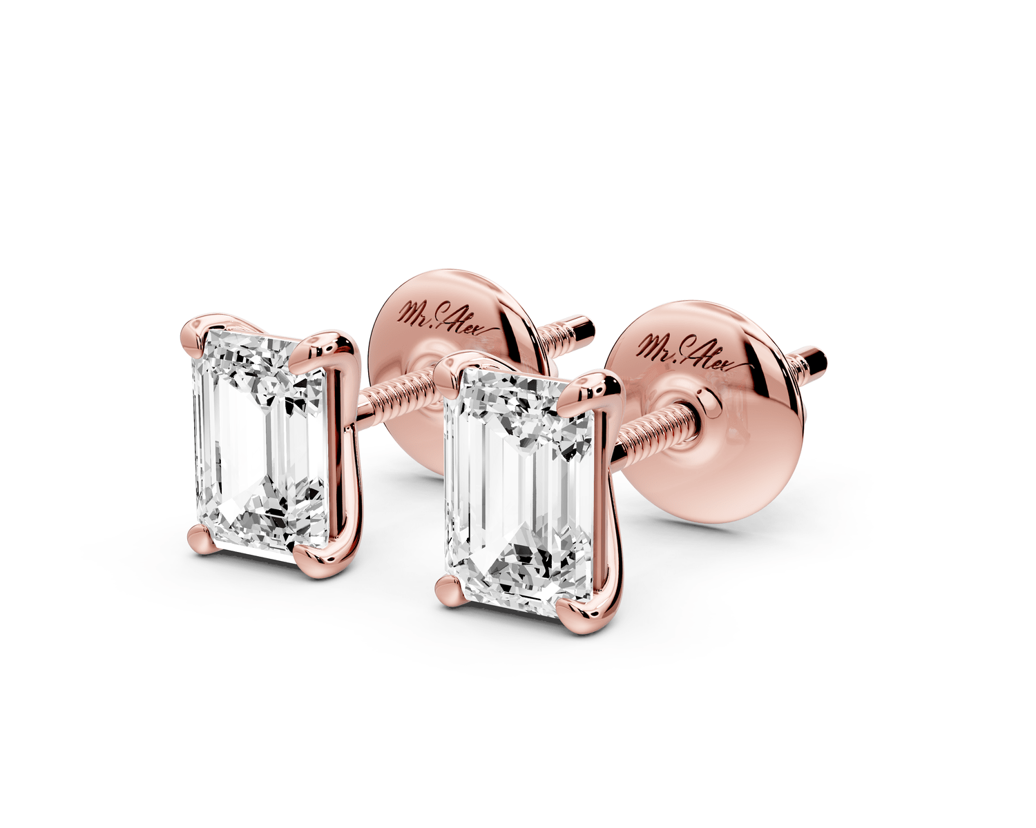 Aura - 1ct 14k rose gold Emerald - Cut Diamond Stud Earrings - Mr. Alex Jewelry