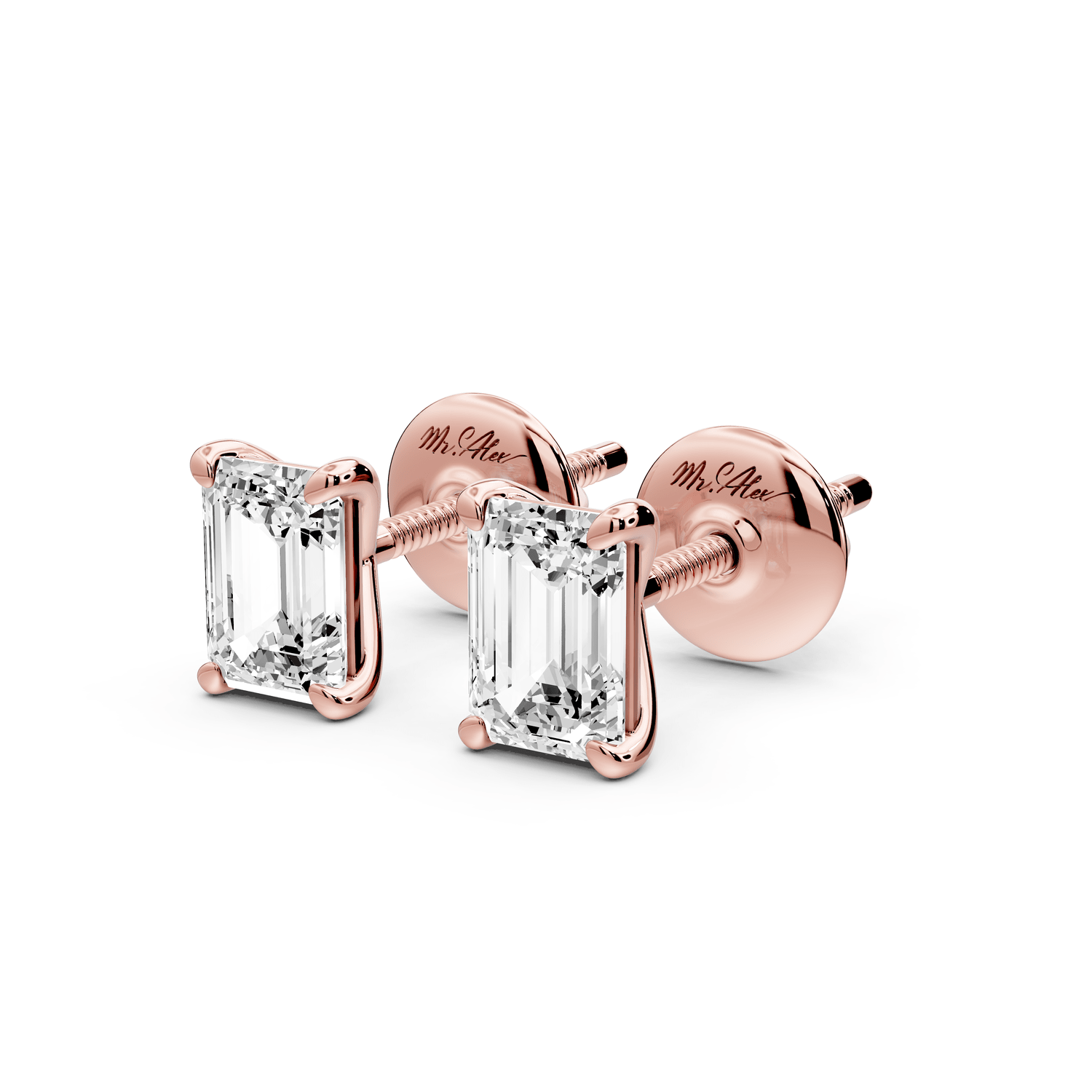 Aura - 1ct 14k rose gold Emerald - Cut Diamond Stud Earrings - Mr. Alex Jewelry