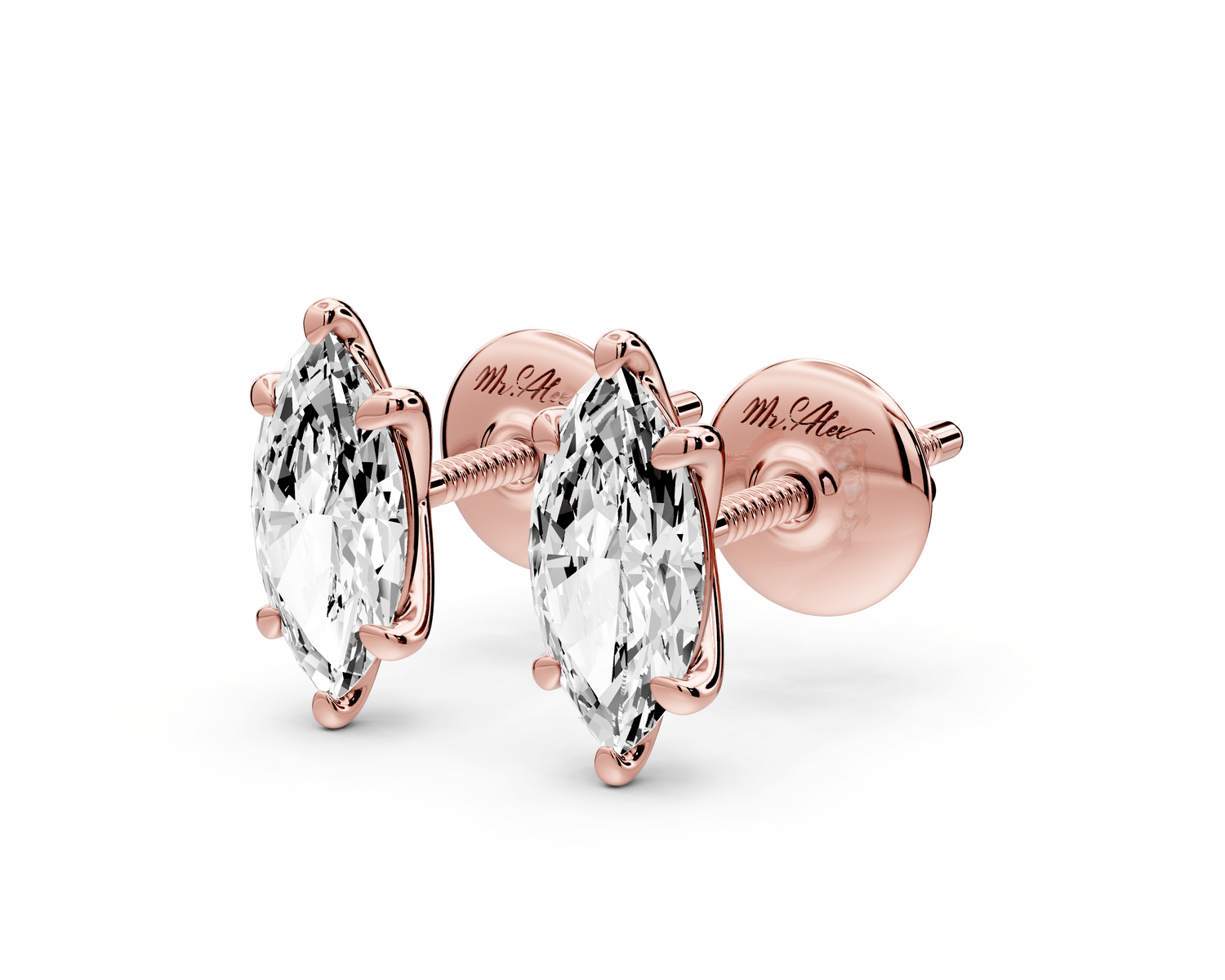 Aura - 1ct 14k rose gold Marquise - Cut Diamond Stud Earrings - Mr. Alex Jewelry