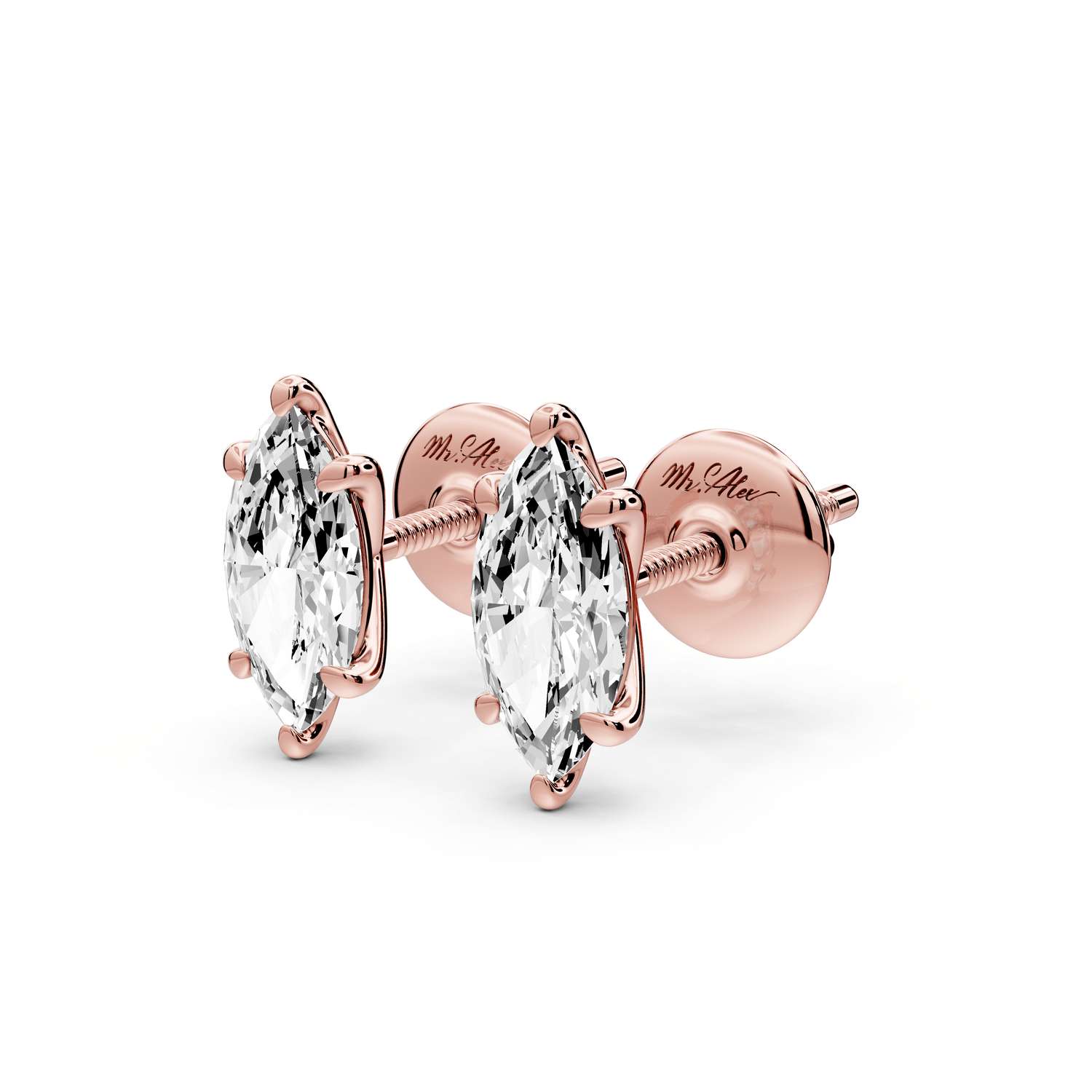 Aura - 1ct 14k rose gold Marquise - Cut Diamond Stud Earrings - Mr. Alex Jewelry
