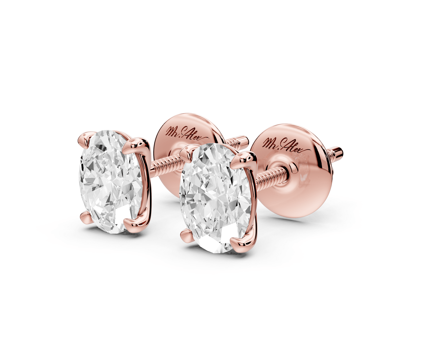 Aura - 1ct 14k rose gold Oval - Cut Diamond Stud Earrings - Mr. Alex Jewelry