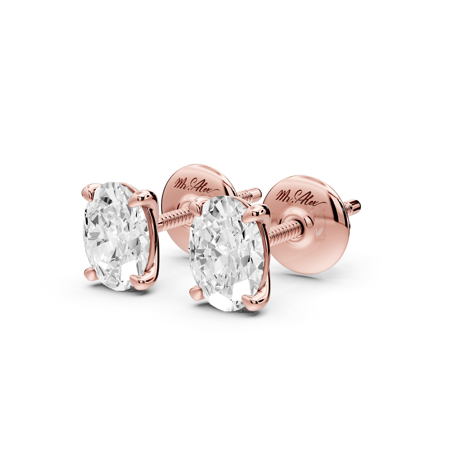 Aura - 1ct 14k rose gold Oval - Cut Diamond Stud Earrings - Mr. Alex Jewelry