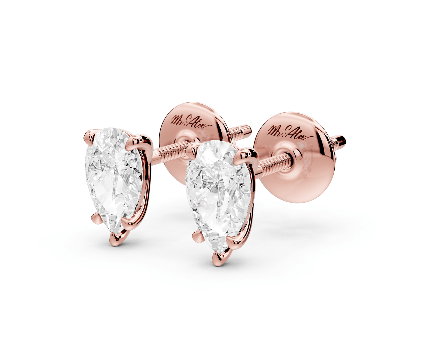 Aura - 1ct 14k rose gold Pear - Cut Diamond Stud Earrings - Mr. Alex Jewelry