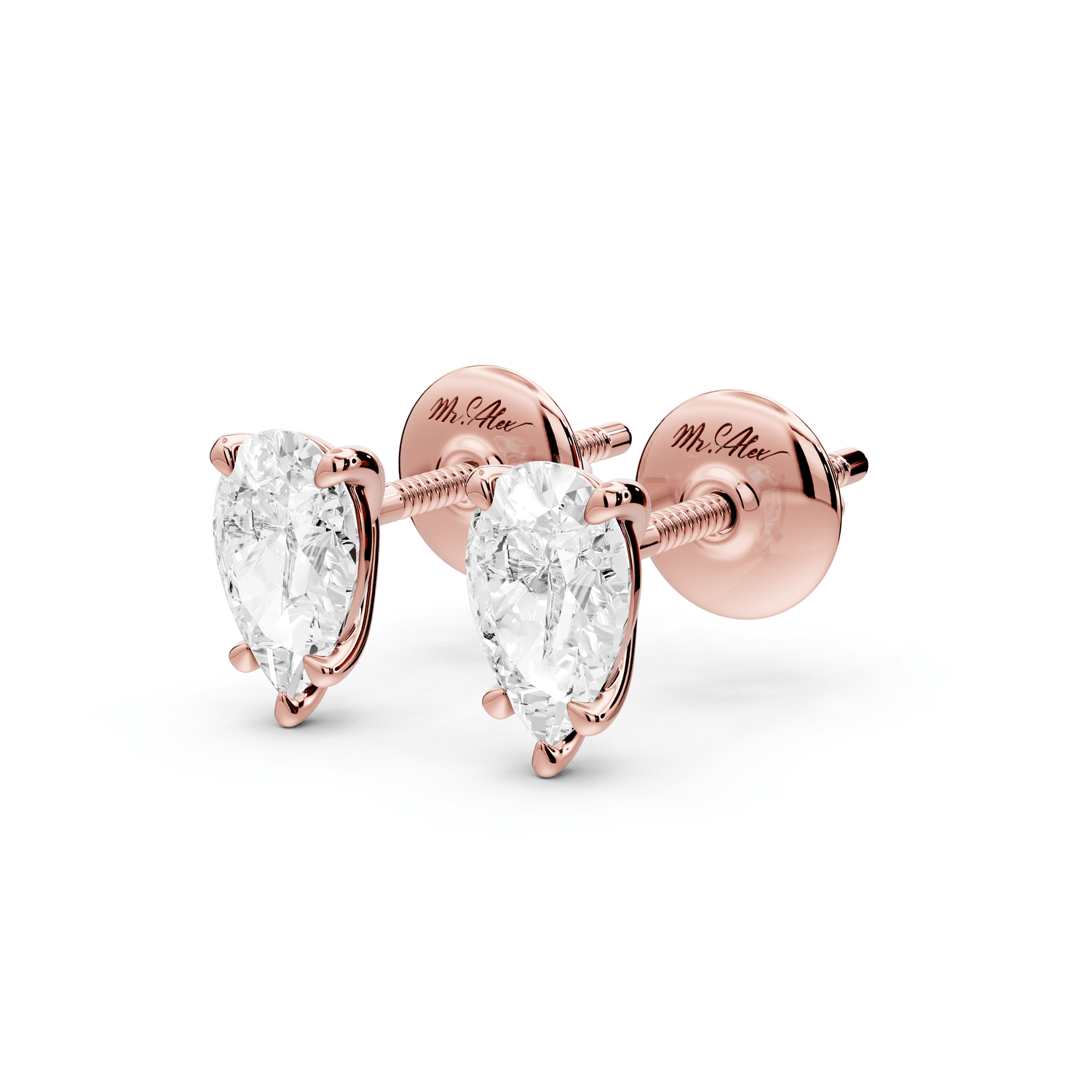 Aura - 1ct 14k rose gold Pear - Cut Diamond Stud Earrings - Mr. Alex Jewelry