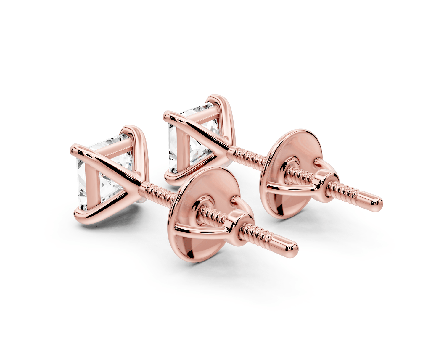 Aura - 1ct 14k rose gold Princess - Cut Diamond Stud Earrings - Mr. Alex Jewelry