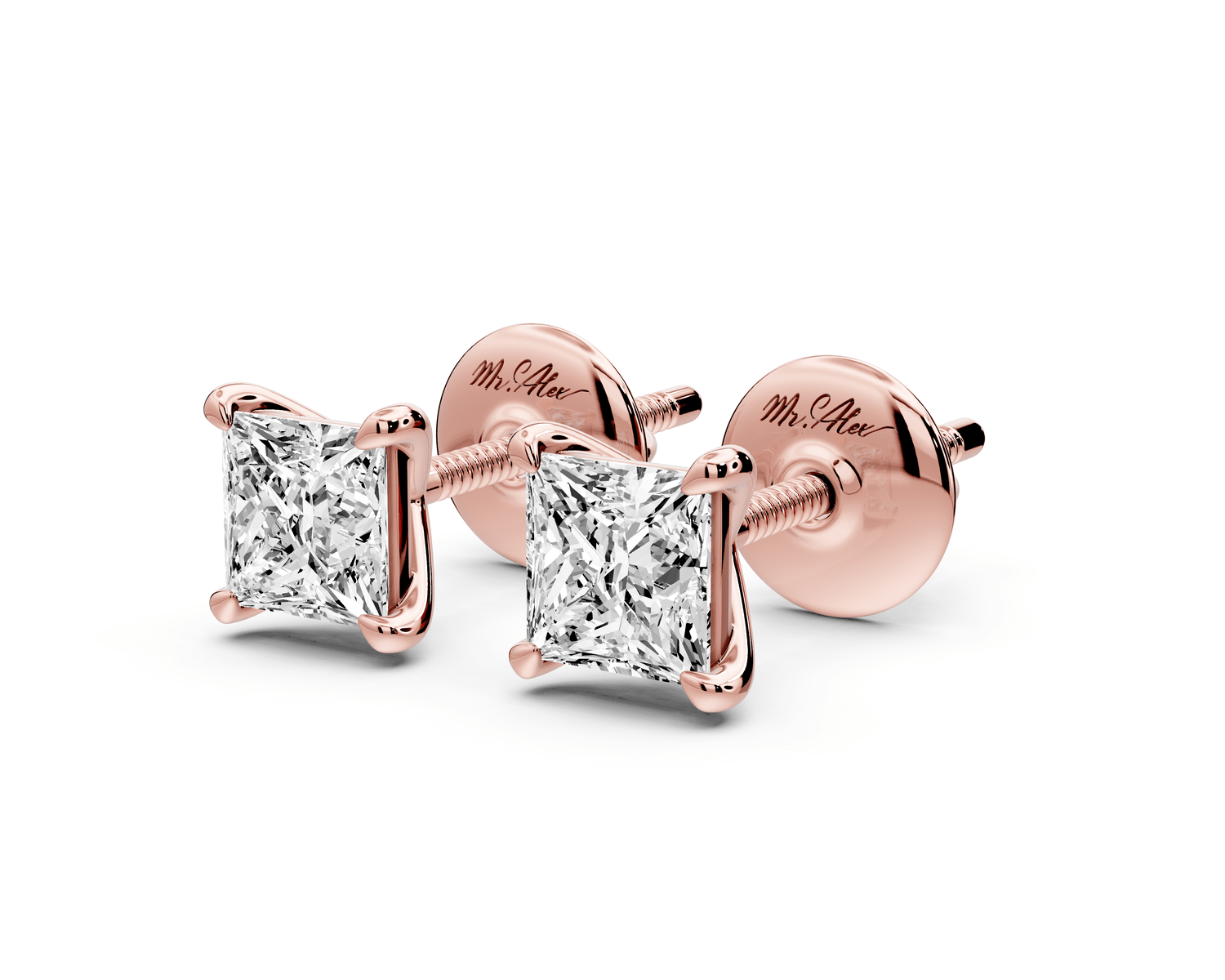 Aura - 1ct 14k rose gold Princess - Cut Diamond Stud Earrings - Mr. Alex Jewelry
