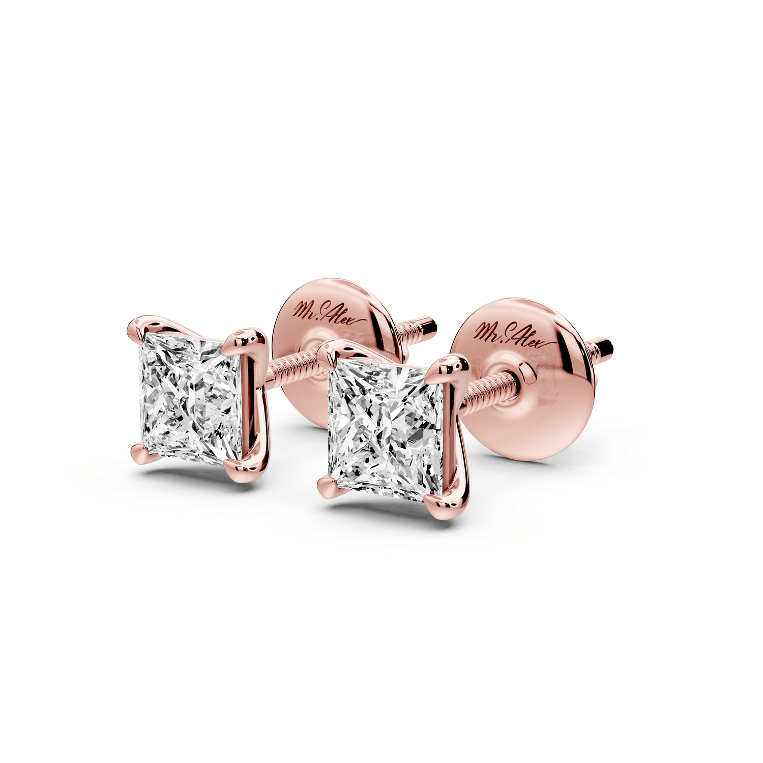 Aura - 1ct 14k rose gold Princess - Cut Diamond Stud Earrings - Mr. Alex Jewelry