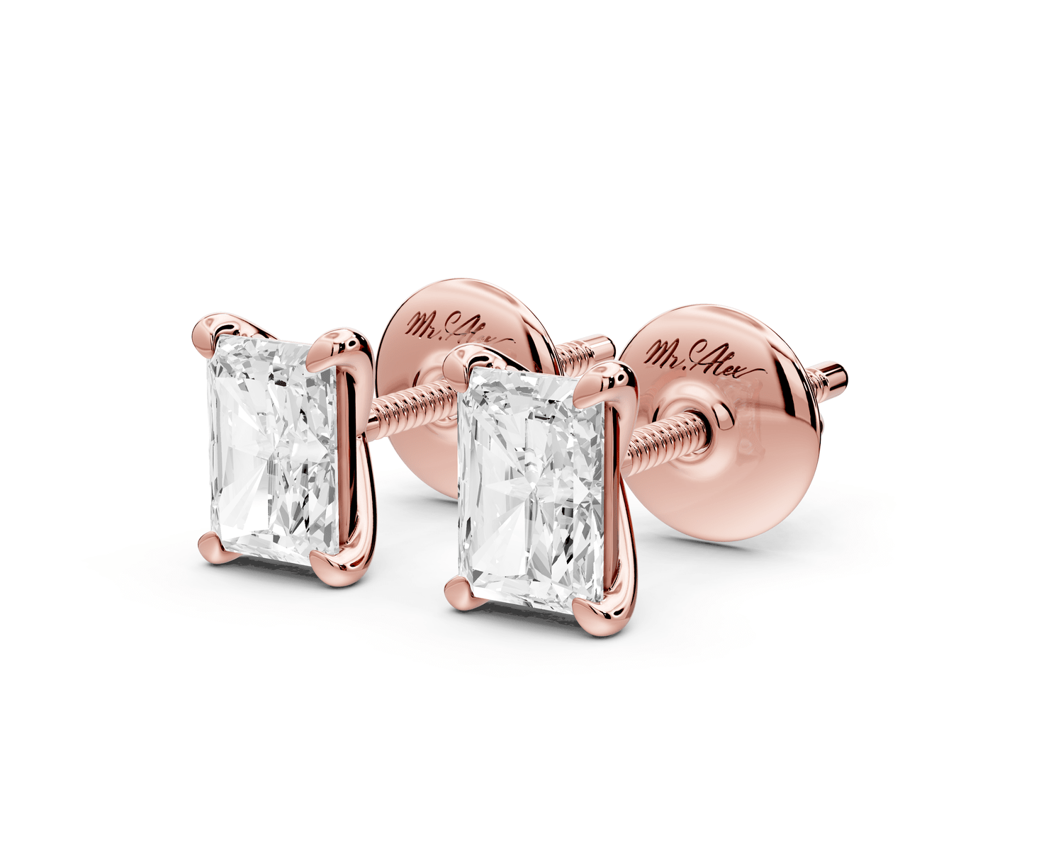Aura - 1ct 14k rose gold Radiant - Cut Diamond Stud Earrings - Mr. Alex Jewelry