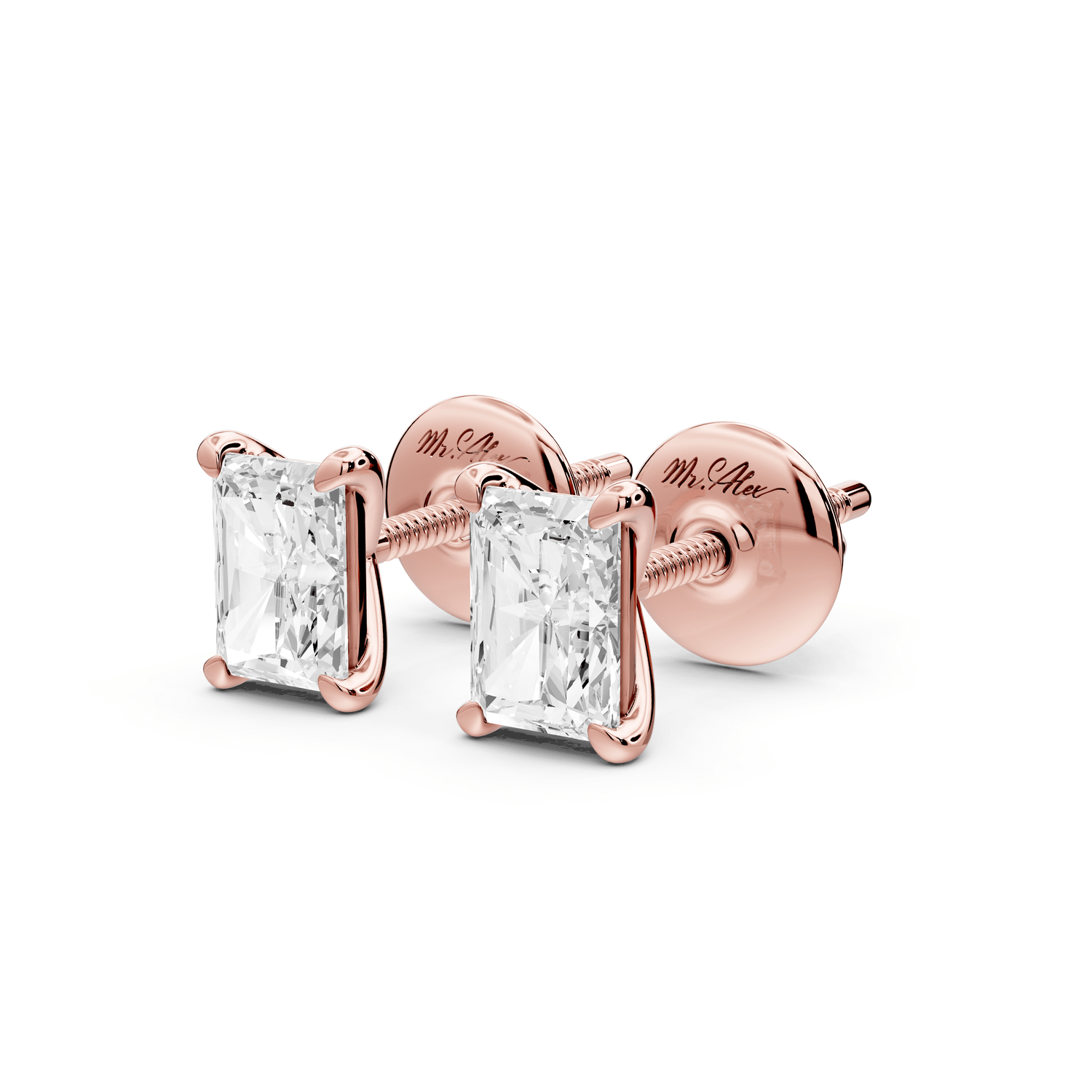 Aura - 1ct 14k rose gold Radiant - Cut Diamond Stud Earrings - Mr. Alex Jewelry